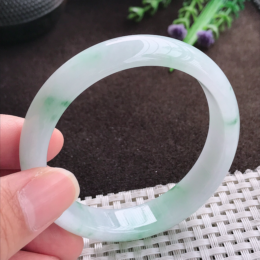 天然a货翡翠54.5/13.4/7老坑冰润飘花手镯宽边翡翠玉手镯