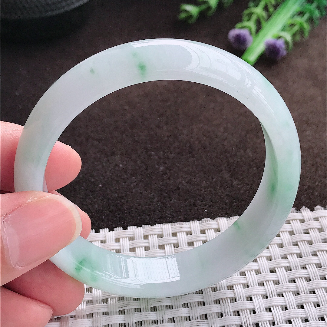 天然a货翡翠54.5/13.4/7老坑冰润飘花手镯宽边翡翠玉手镯