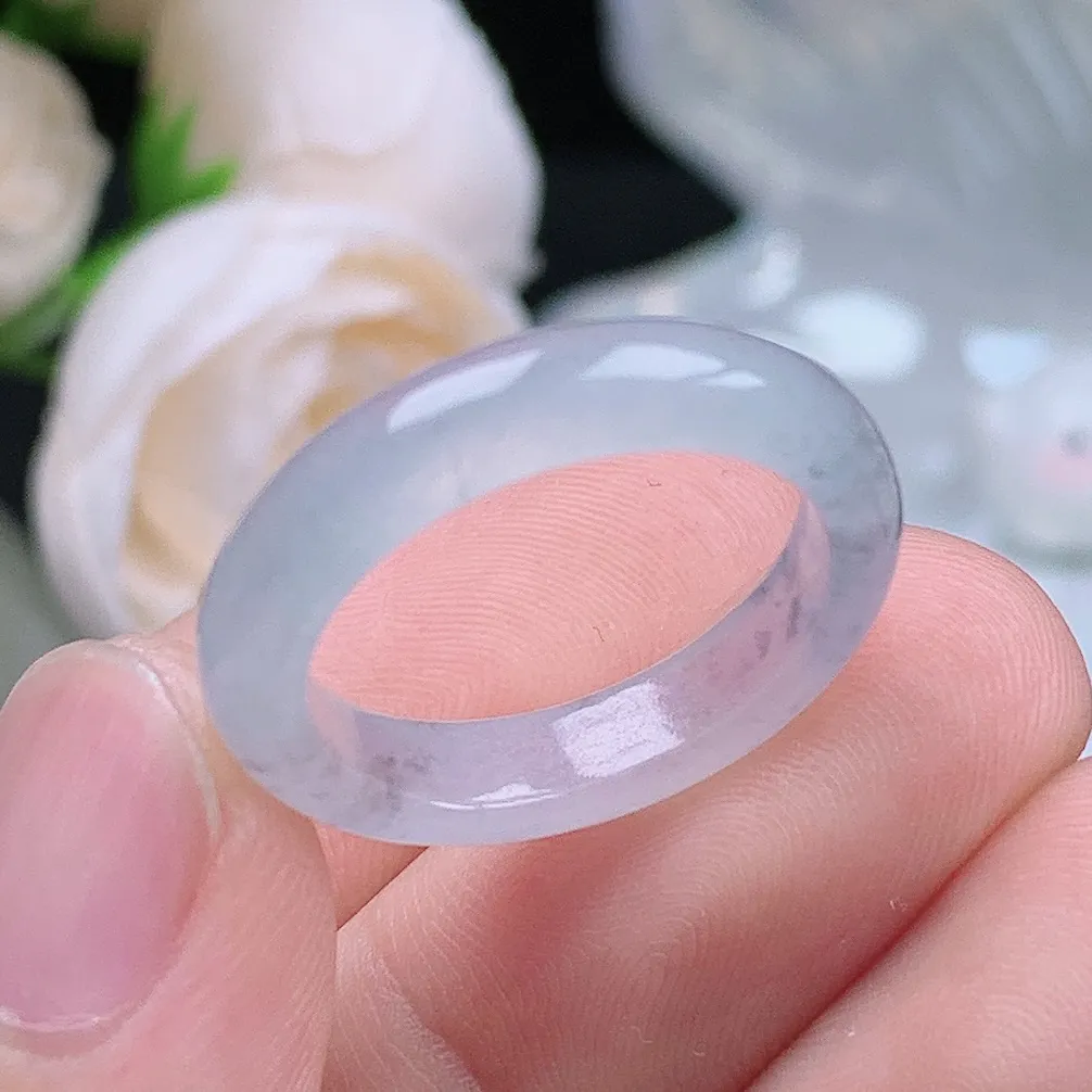 缅甸翡翠老坑冰种翡翠水润起胶细条冰乌鸡戒指玉指环  水润通透 尺寸：18-4.7-3.1mm 17号圈口4S