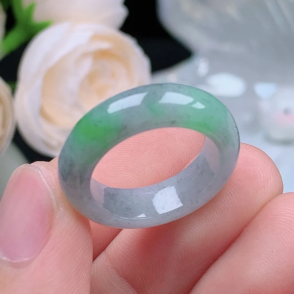 缅甸翡翠老坑种水润乌鸡飘绿戒指玉指环  水润通透 尺寸：17-6.2-3.9mm 14-15号圈口3S