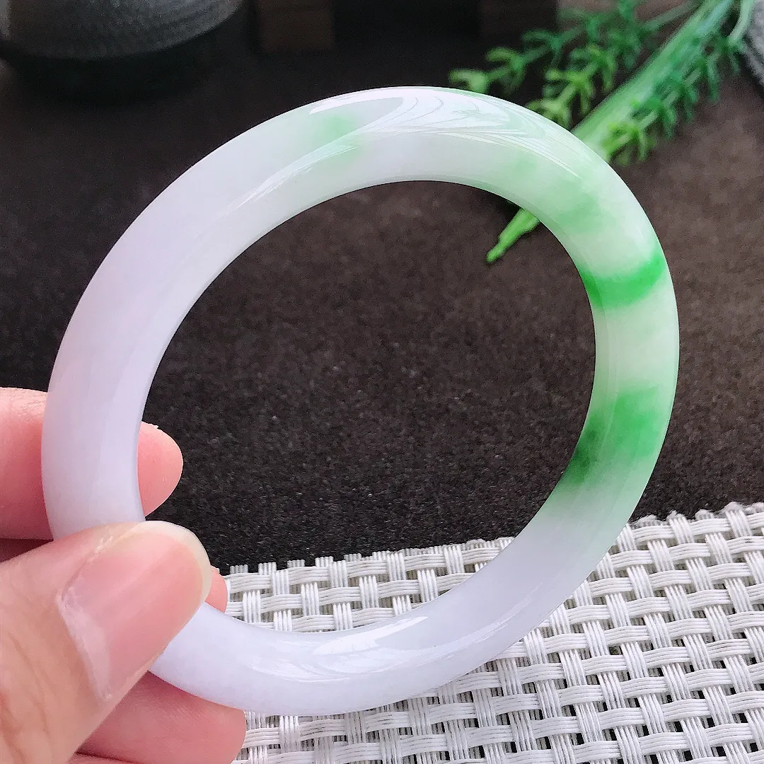 天然a货翡翠58.8/10/9.6老坑温润飘阳绿大圈口圆条手镯翡翠玉手镯