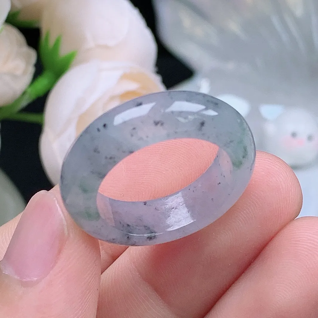 缅甸翡翠老坑冰种水润乌鸡飘花戒指玉指环  水润通透 尺寸：19.4-6.9-4.3mm 20-21号圈口3S