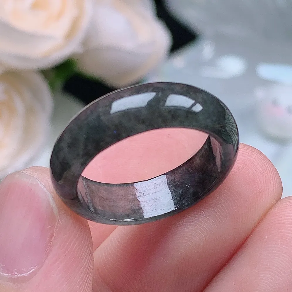 缅甸翡翠老坑冰种翡翠水润起胶冰乌鸡戒指玉指环  水润通透 尺寸：18.2-6.3-2.8mm 17号圈口4S