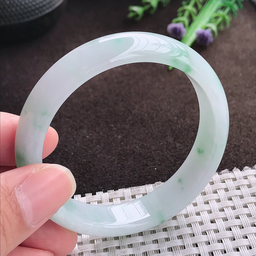 天然a货翡翠54.5/13.4/7老坑冰润飘花手镯宽边翡翠玉手镯