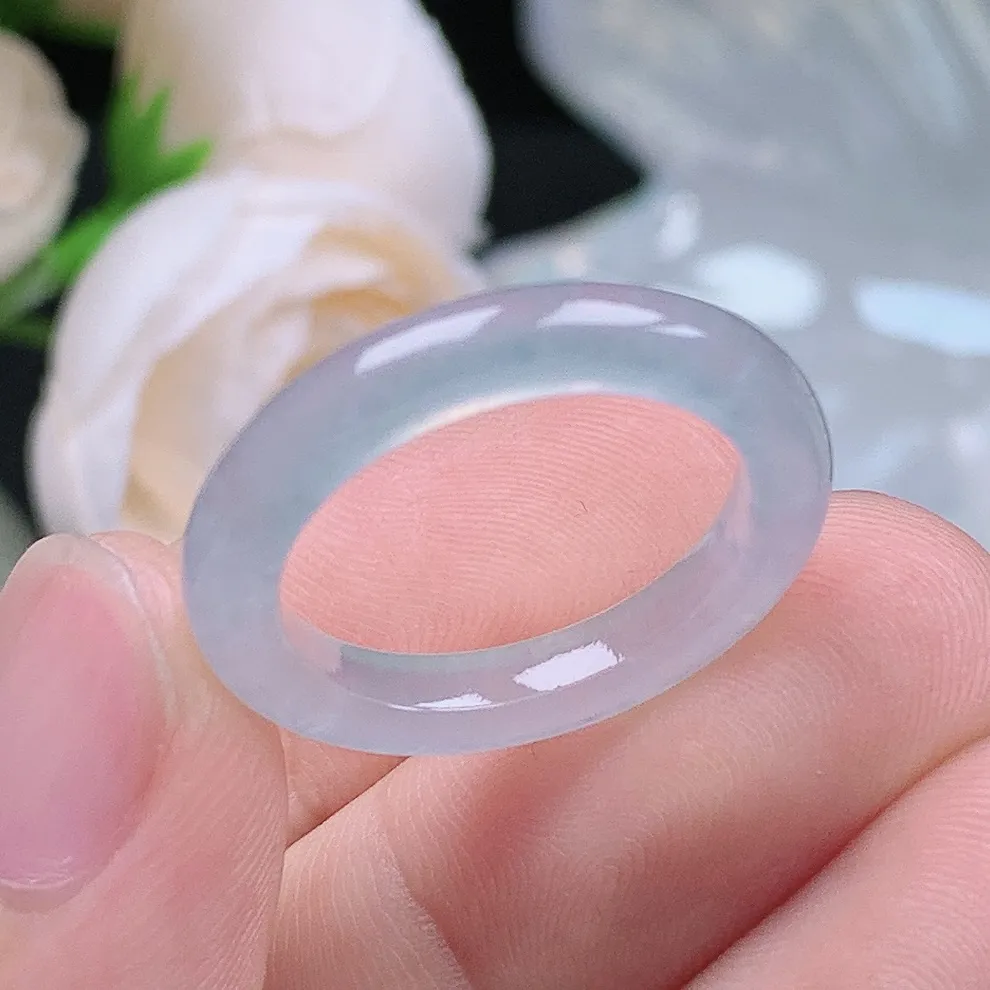 缅甸翡翠老坑冰种翡翠起胶白月光细条戒指玉指环  水润通透 尺寸：18.3-3.7-3.6mm 18号圈口5S