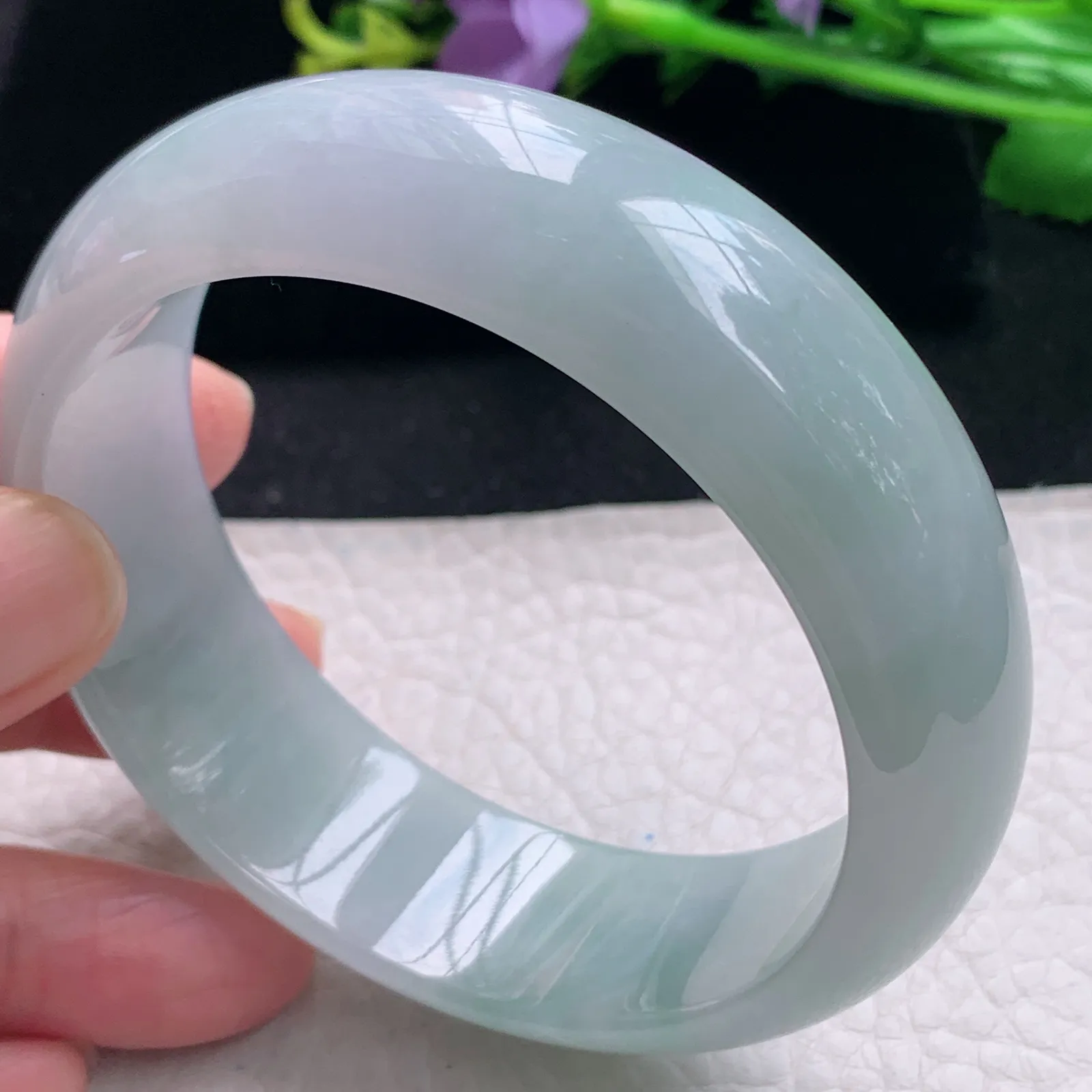 js自然光59*19*8轮胎镯 缅甸翡翠a货手镯清新大气宽边玉手环