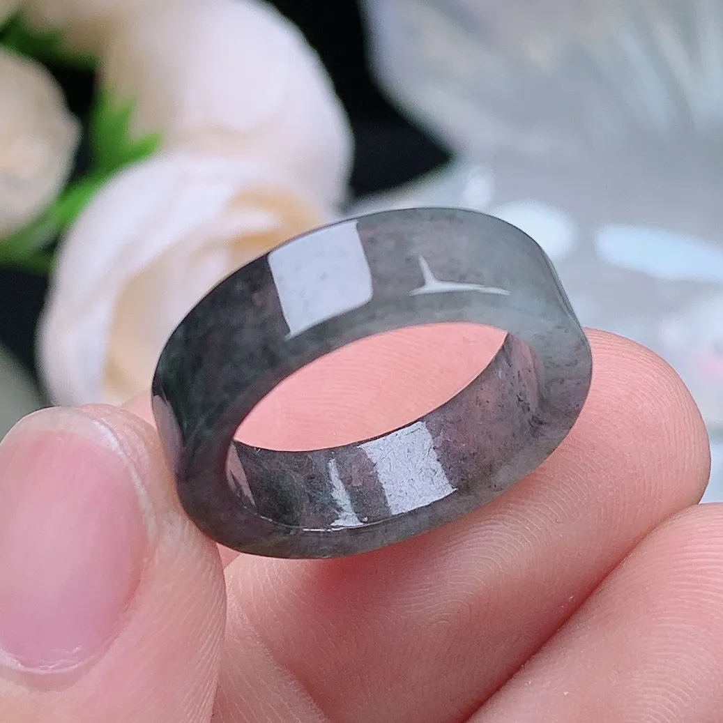 缅甸老坑冰种翡翠水润起胶乌鸡方戒戒指玉指环  水润通透 尺寸：17-6-2.7mm 14号圈口5S