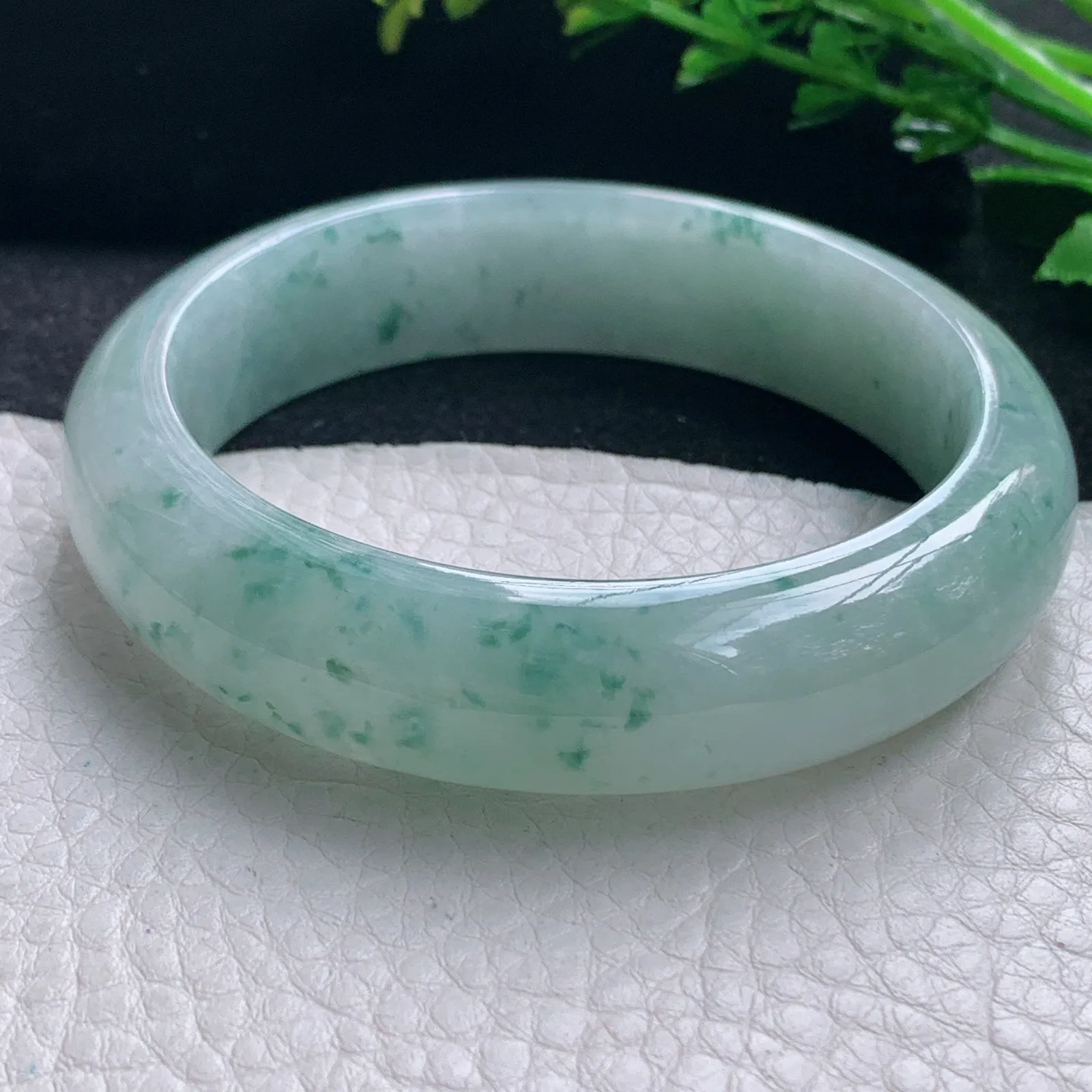 jl自然光56*14.5*8.6平安镯 缅甸翡翠a货手镯冰飘花宽边玉手环