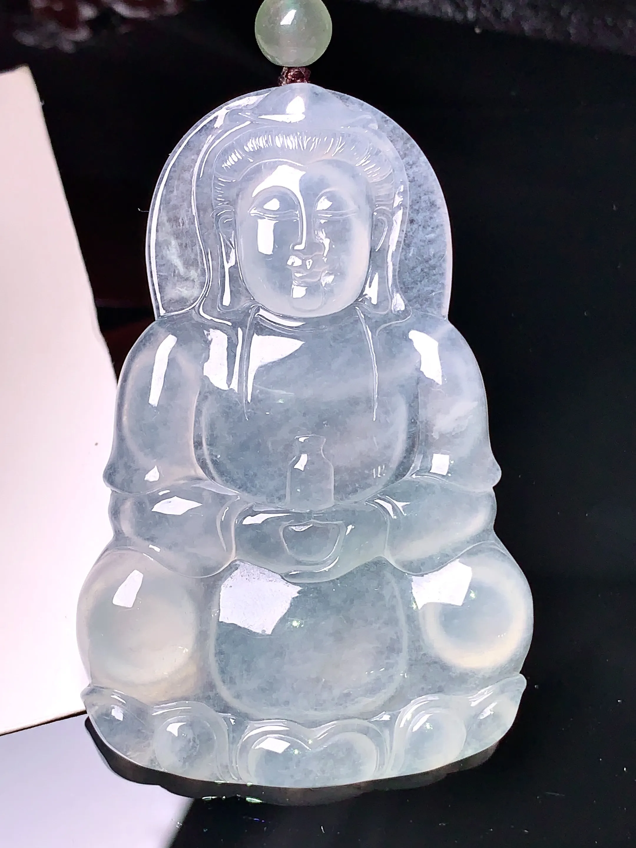 冰种观音吊坠 玉质细腻 色泽清新艳丽 整体尺寸58*37.8*5.5