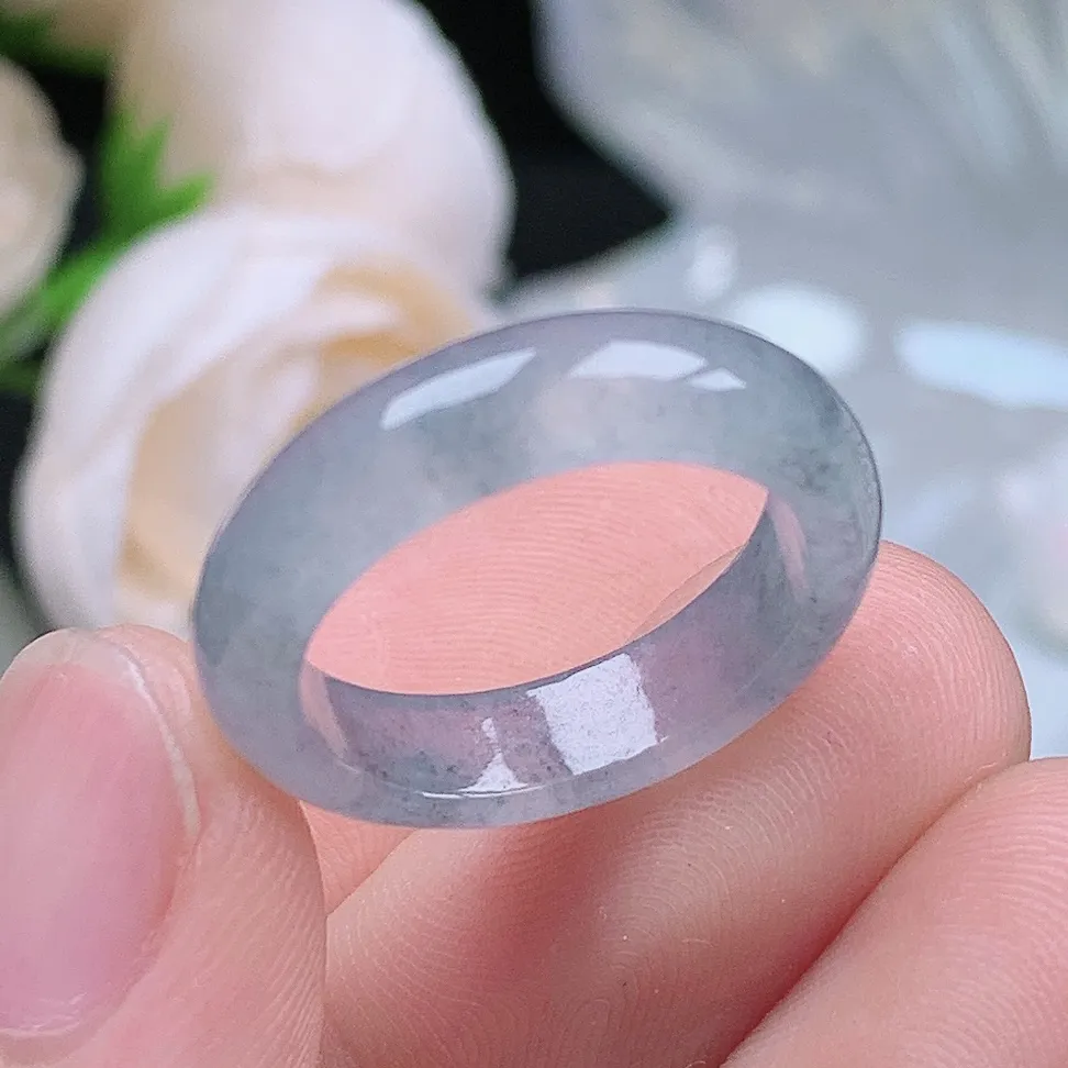 缅甸老坑冰种翡翠水润起胶冰乌鸡戒指玉指环  水润通透 尺寸：17.1-5.2-3.2mm 14-15