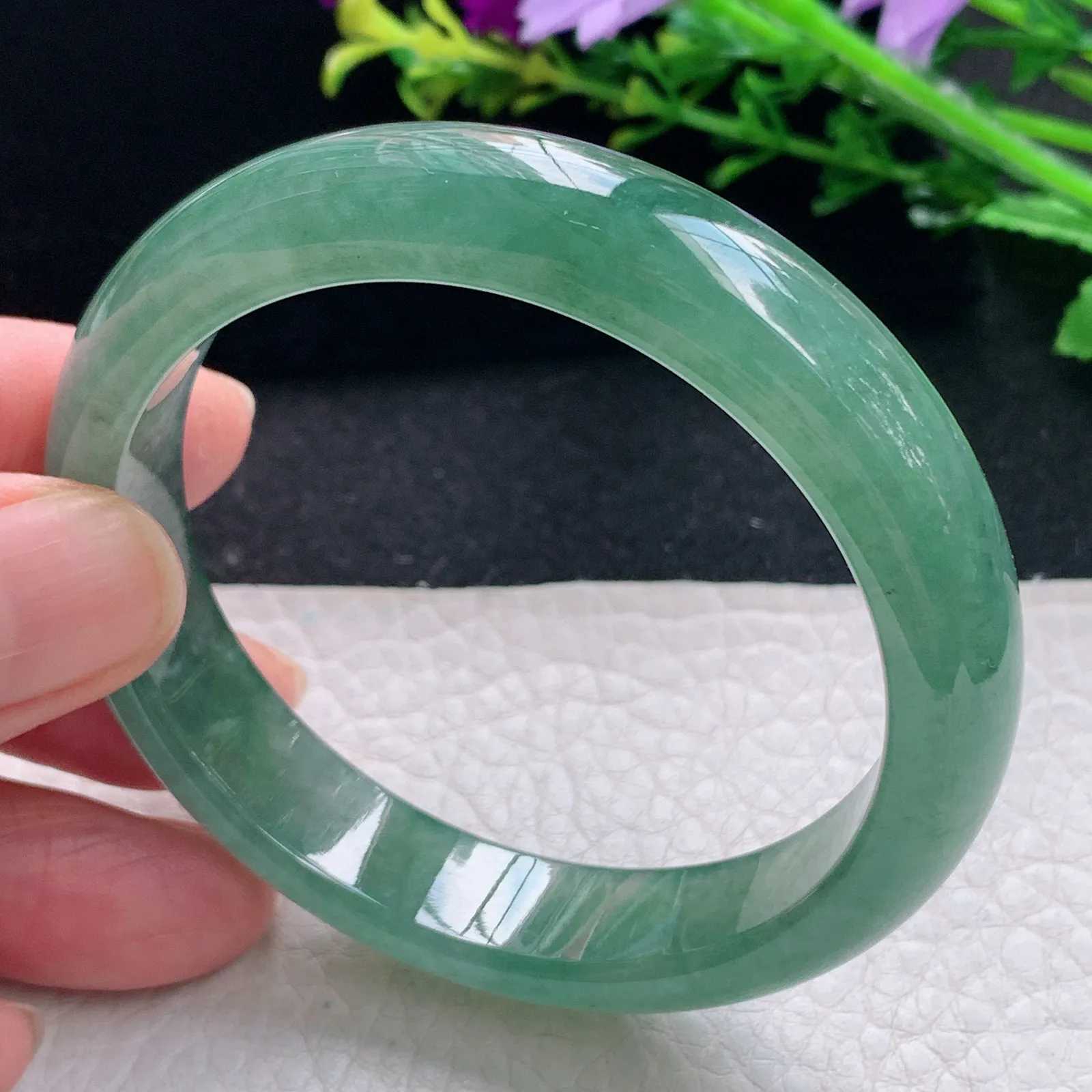 n自然光54*12.5*7.5平安镯 缅甸翡翠a货手镯冰油宽边玉手环
