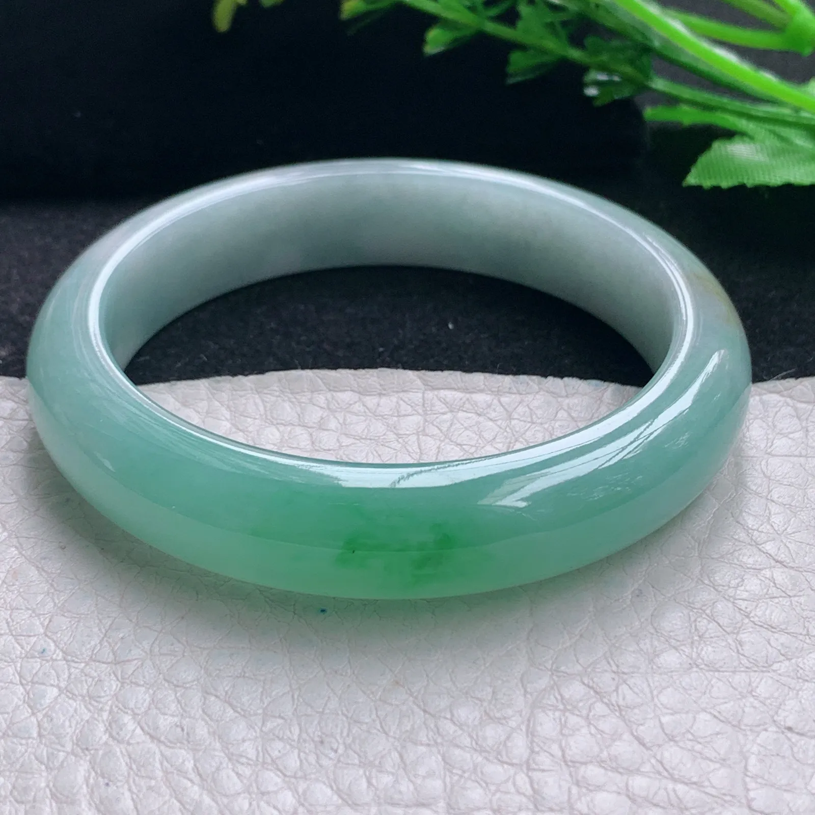 yh自然光55.5*12*7.8平安镯 缅甸翡翠a货手镯冰双彩宽边玉手环