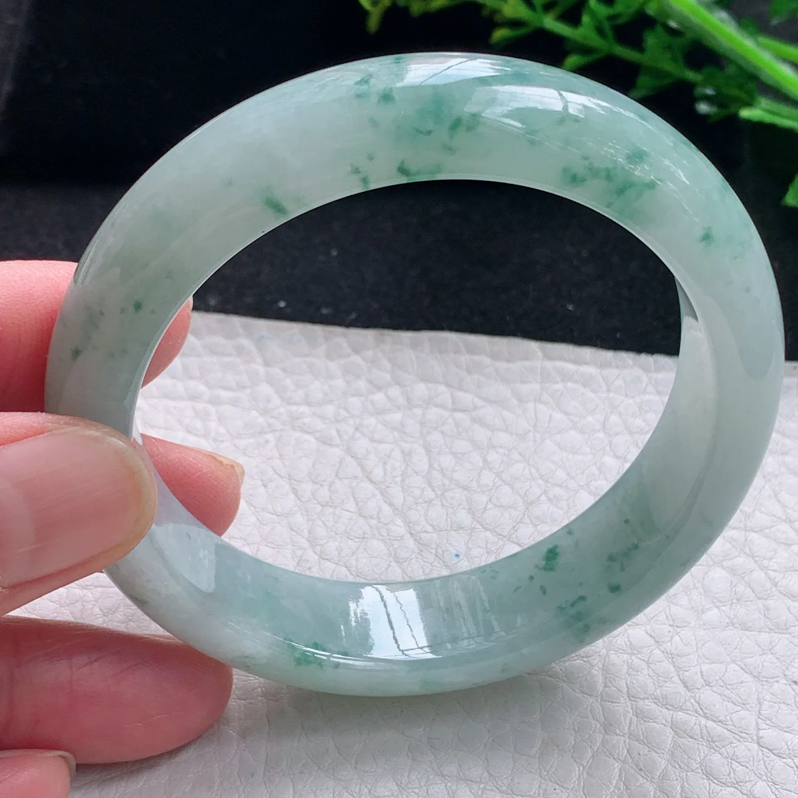 jl自然光56*14.5*8.6平安镯 缅甸翡翠a货手镯冰飘花宽边玉手环