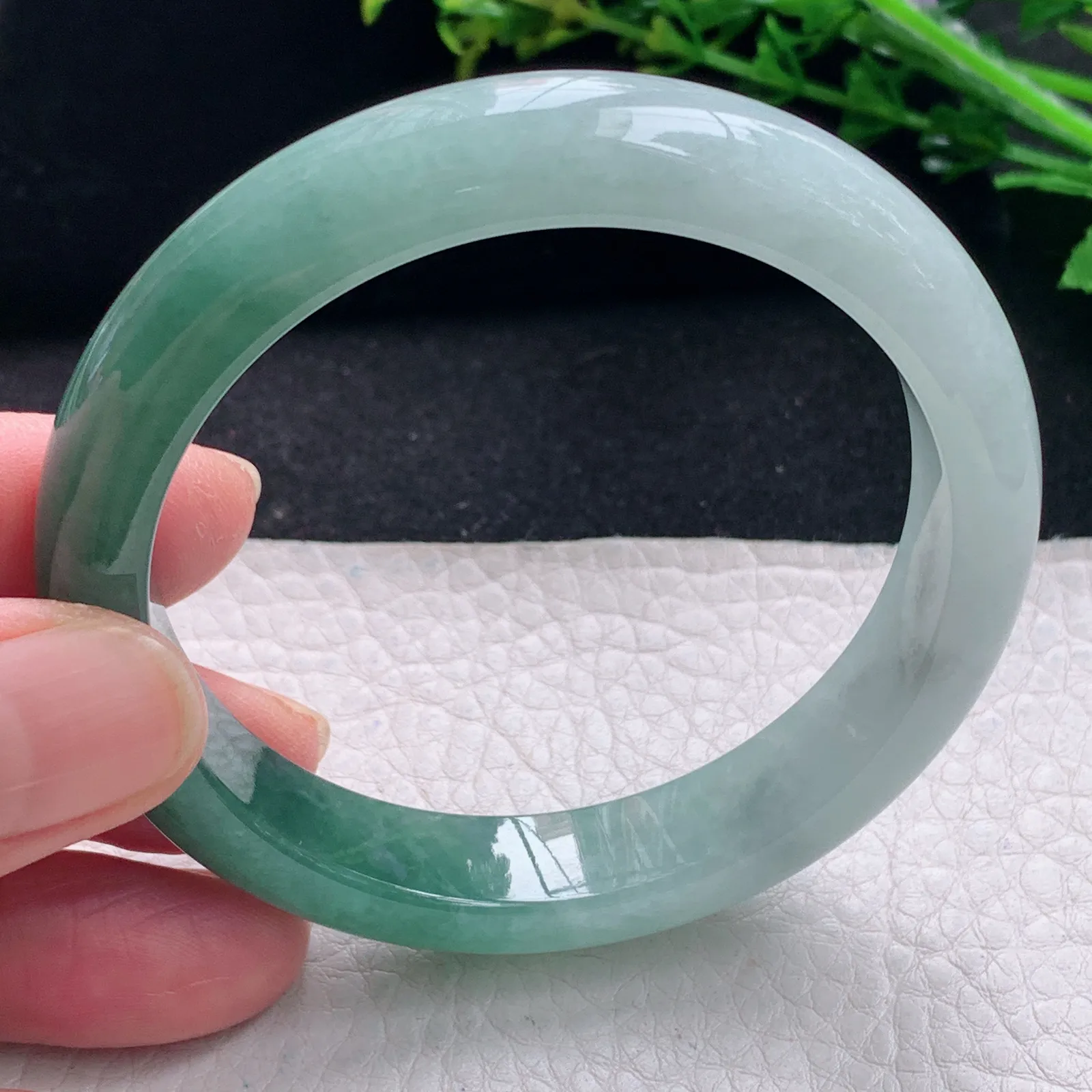 yh自然光55.5*11.8*8平安镯 缅甸翡翠a货手镯冰双彩宽边玉手环