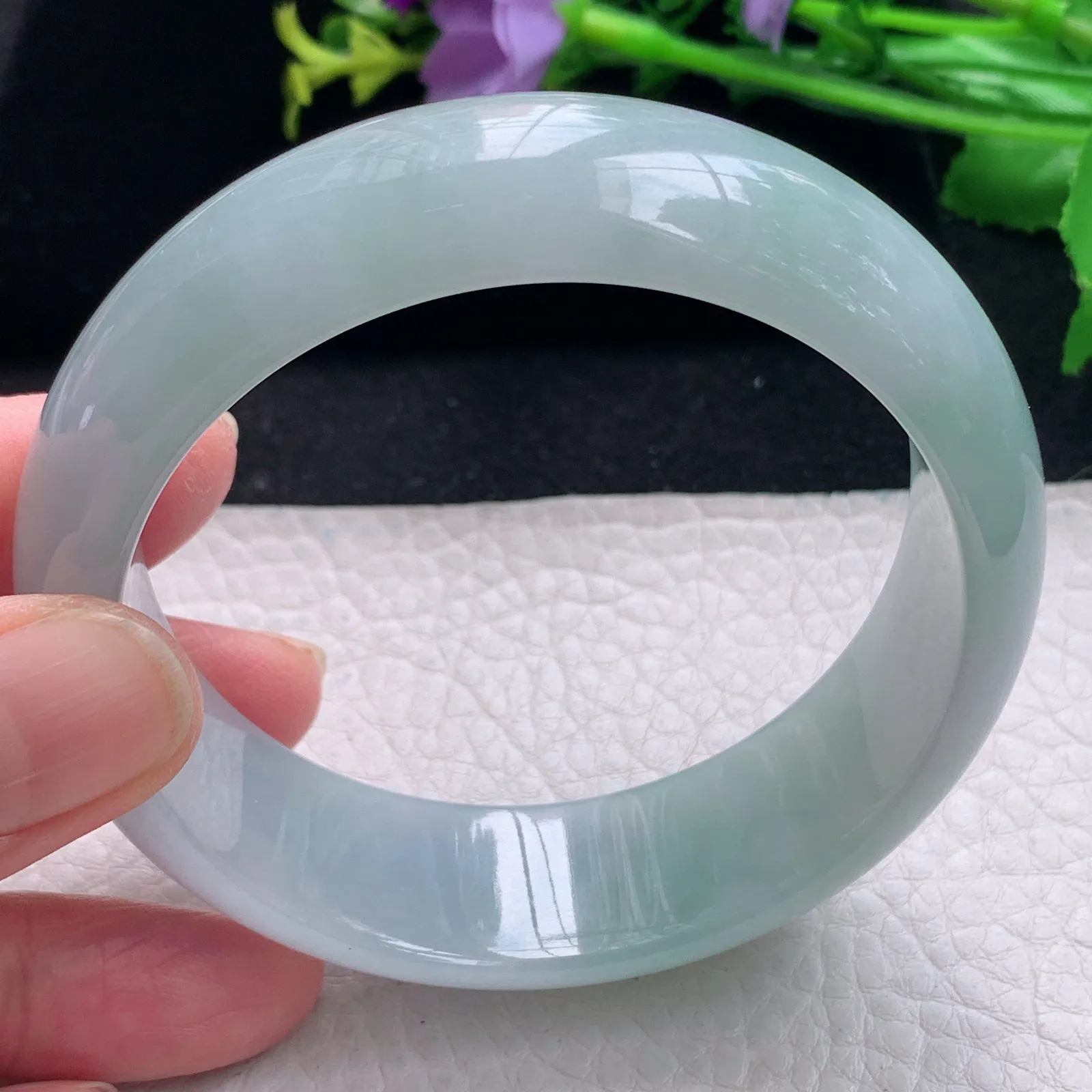 js自然光59*19*8轮胎镯 缅甸翡翠a货手镯清新大气宽边玉手环