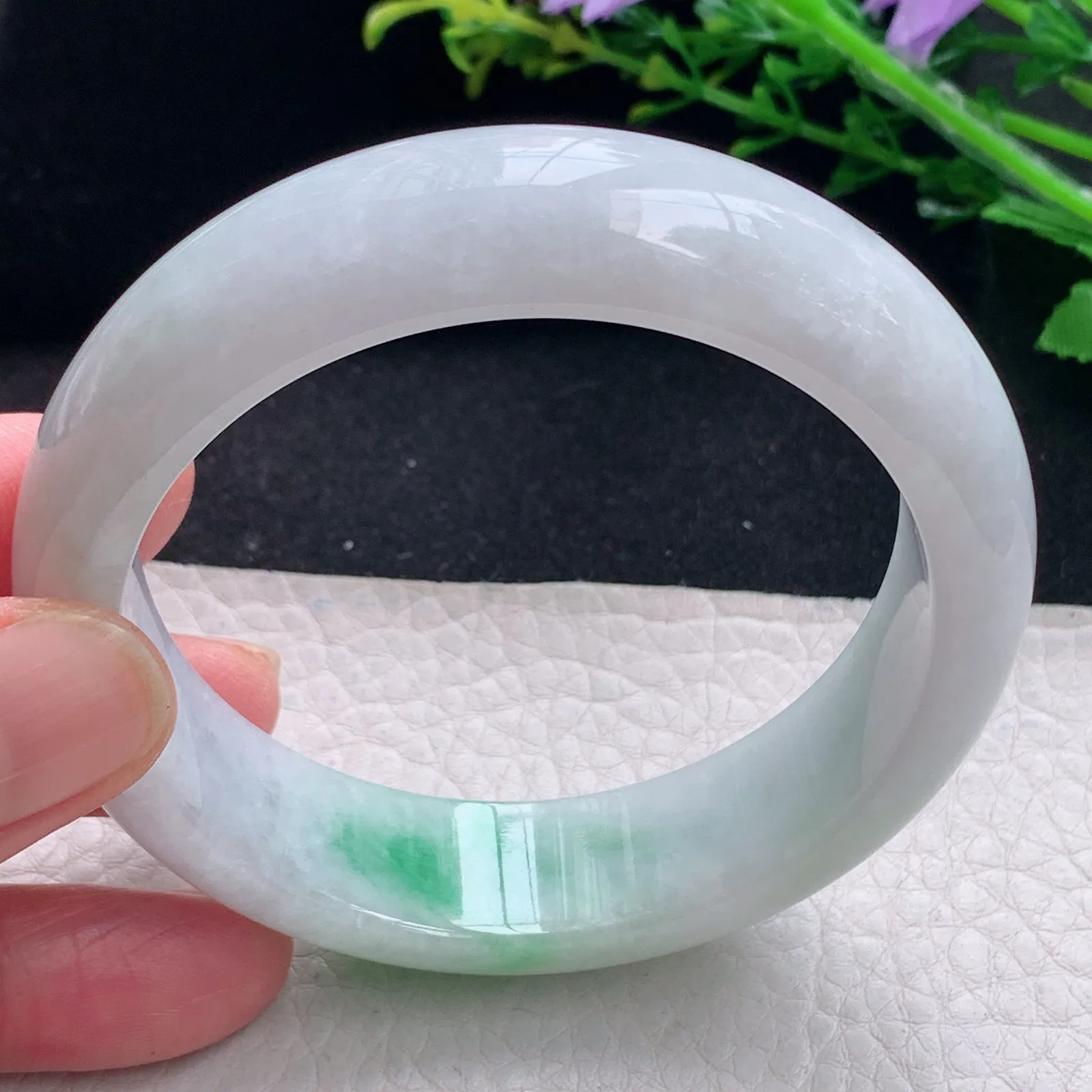 ym自然光57.5*16.2*8.2轮胎镯 缅甸翡翠a货手镯飘绿大气宽边玉手环