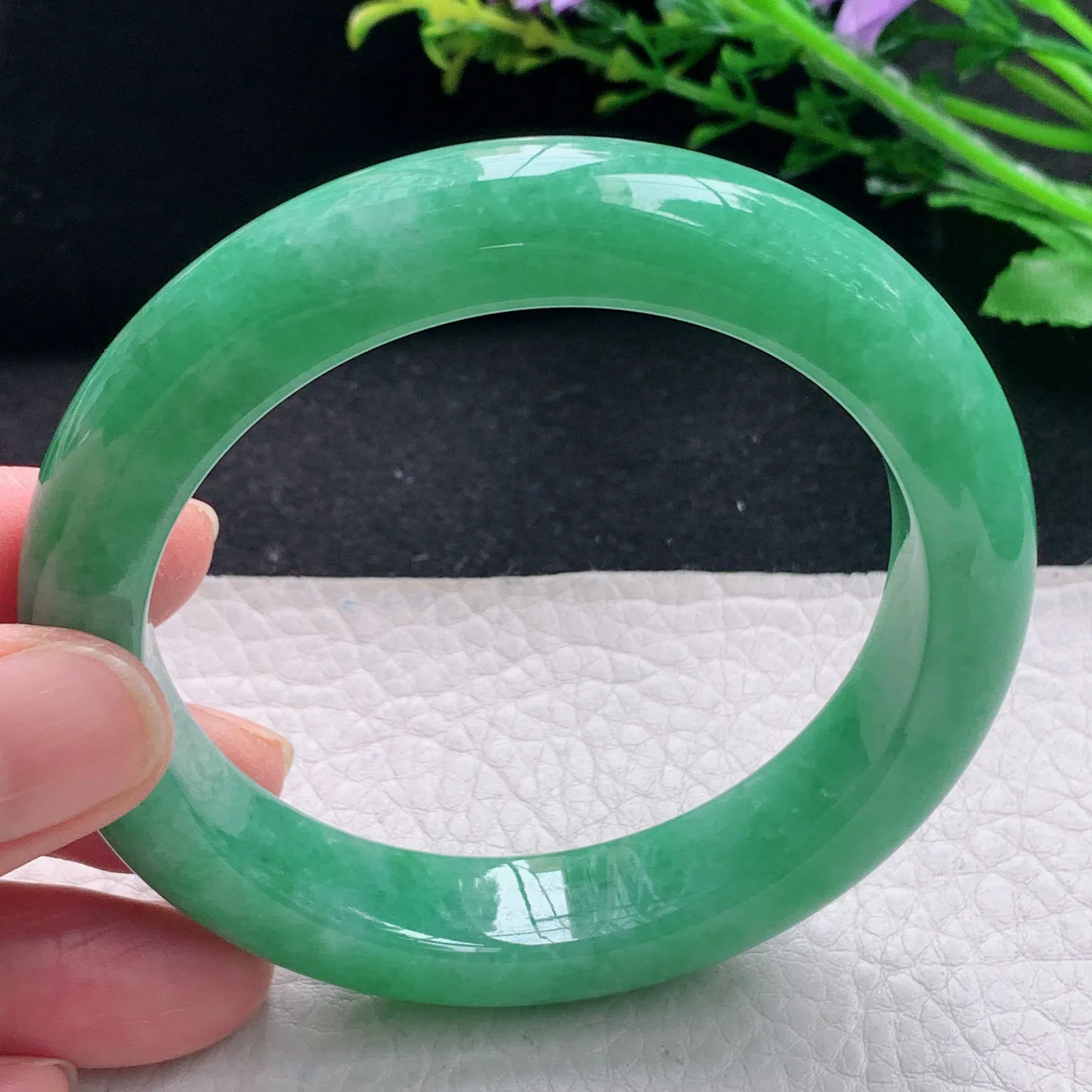 yh自然光58*12.4*9.6平安镯 缅甸翡翠a货手镯满绿厚装宽边玉手环