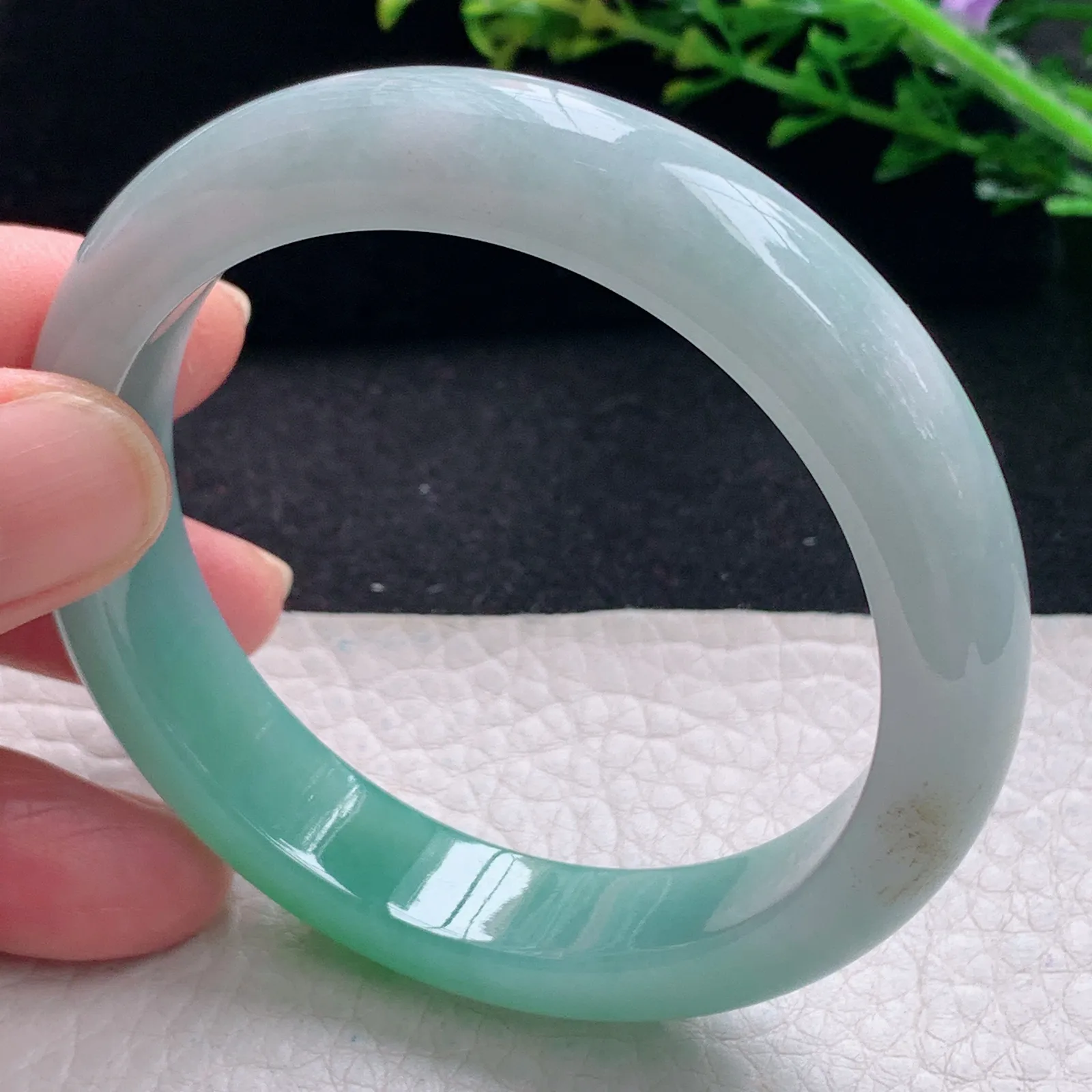 yh自然光55.5*12*7.8平安镯 缅甸翡翠a货手镯冰双彩宽边玉手环