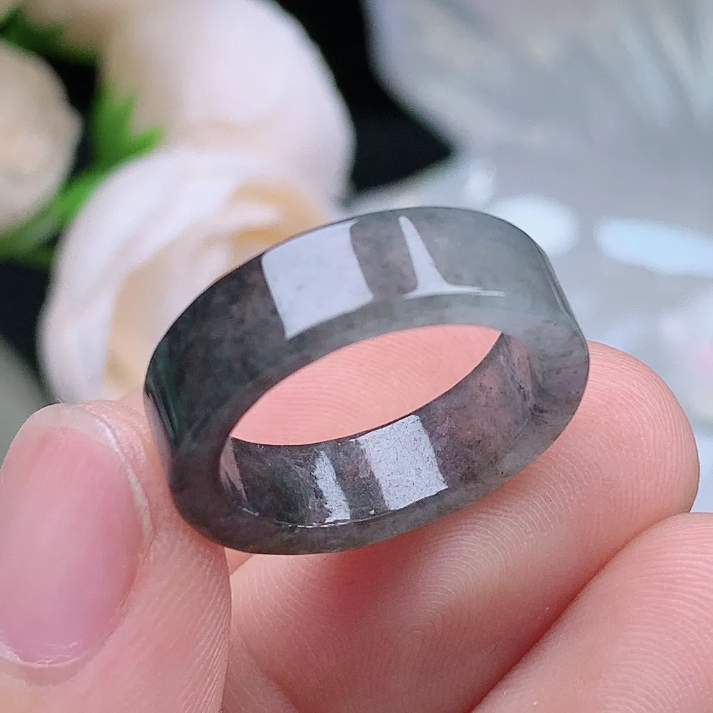 缅甸老坑冰种翡翠水润起胶乌鸡方戒戒指玉指环  水润通透 尺寸：17-6-2.7mm 14号圈口5S