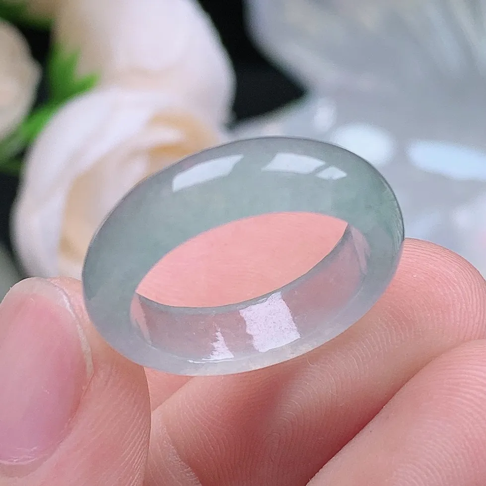 缅甸翡翠老坑冰种翡翠水润起胶晴底半山水戒指玉指环  水润通透 尺寸：17.2-5.7-3mm 14-15号圈口5S