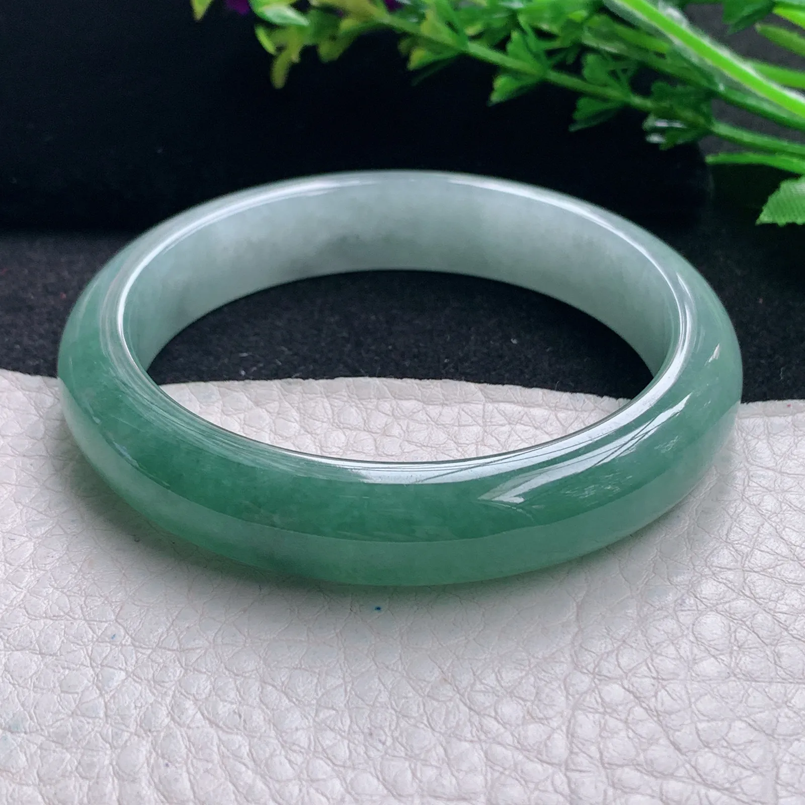 yh自然光55.5*11.8*8平安镯 缅甸翡翠a货手镯冰双彩宽边玉手环