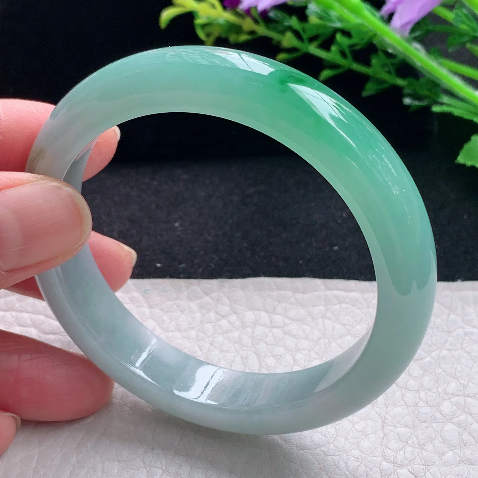 yh自然光55.5*12*7.8平安镯 缅甸翡翠a货手镯冰双彩宽边玉手环