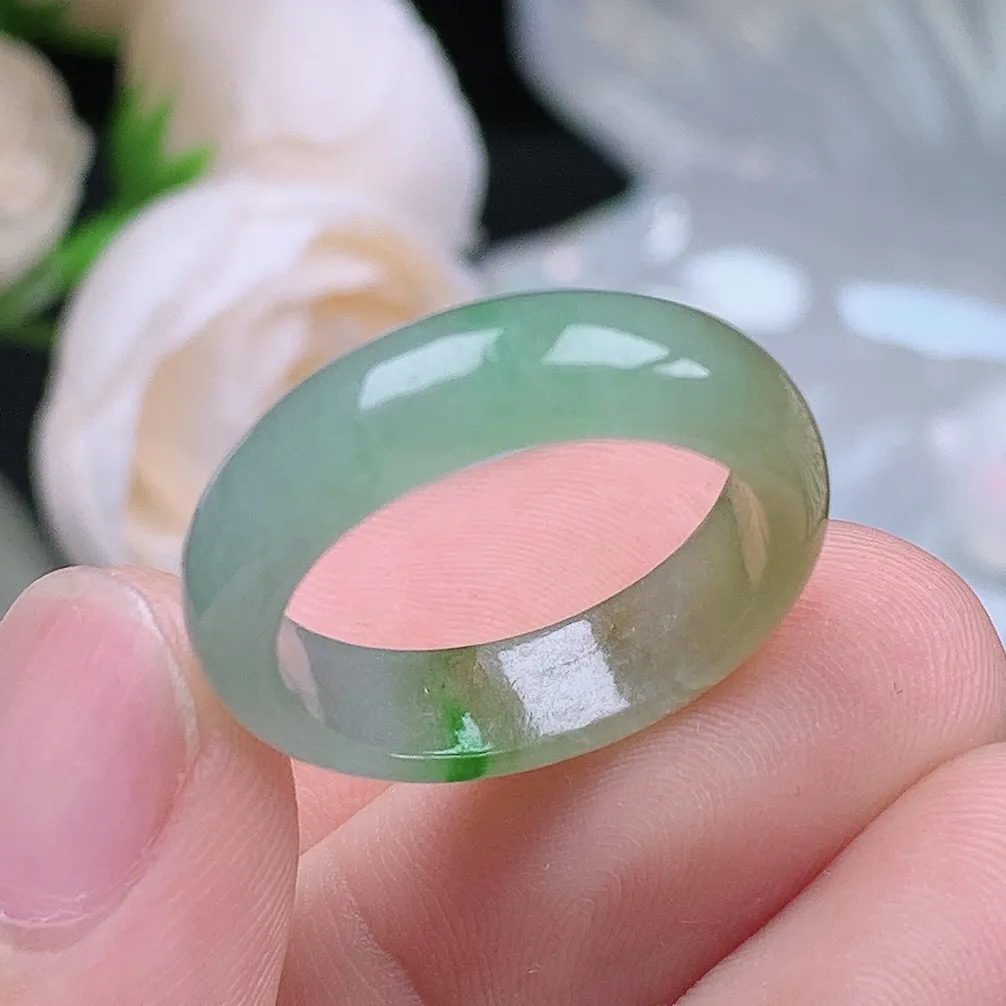 缅甸老坑种翡翠水润双彩黄加绿戒指玉指环  水润通透 尺寸：18.2-5.8-3.2mm 17-18号圈口5S