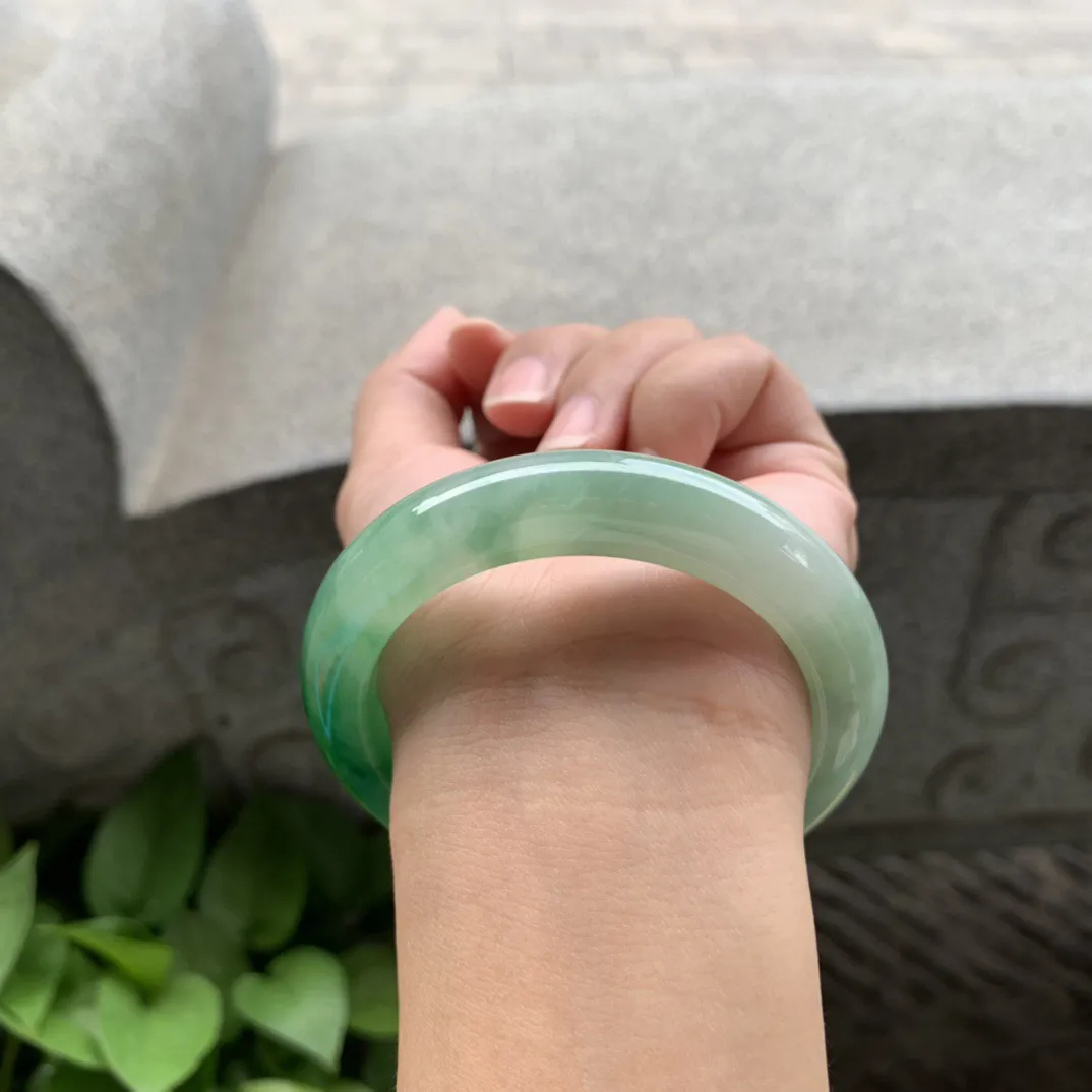 小圈口53.6-11.6-9.4 【芙蓉阳绿正圈手镯】正圈53 54可戴