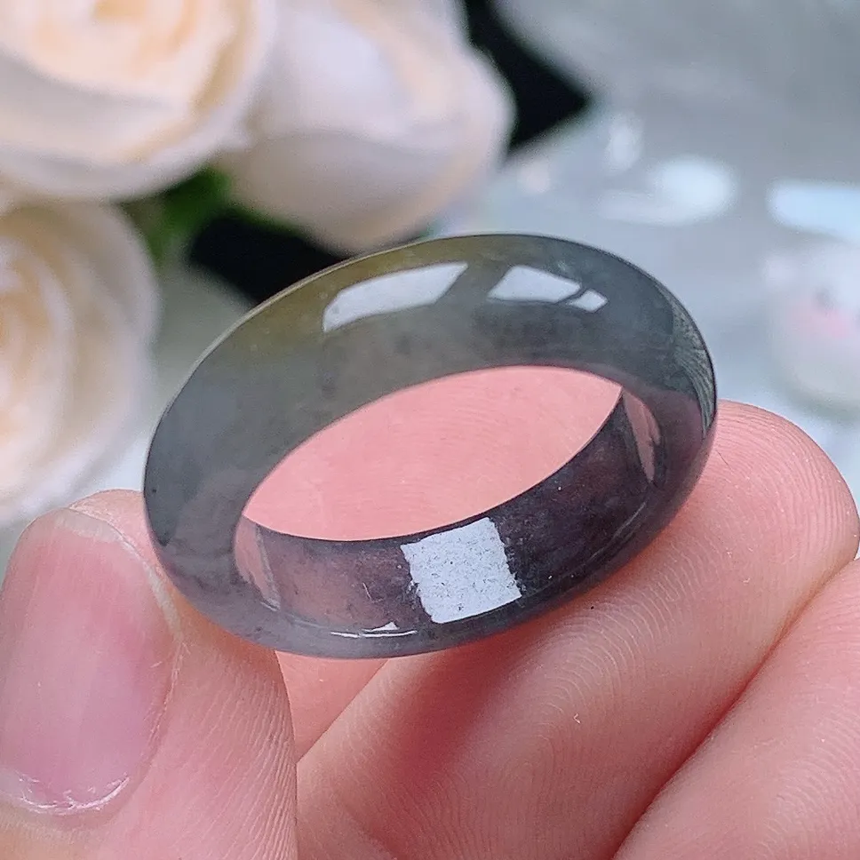 缅甸老坑冰种翡翠水润起胶冰乌鸡戒指玉指环  水润通透 尺寸：18.3-6-3.3mm 17-18号圈口5S