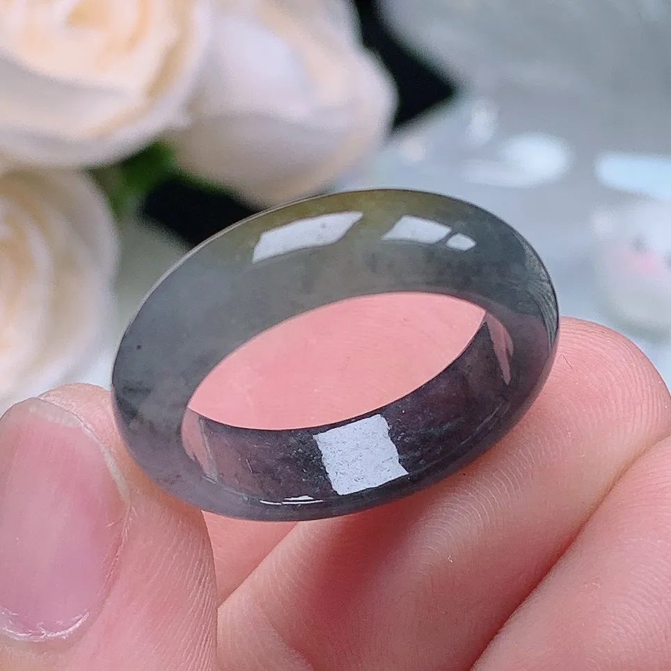 缅甸老坑冰种翡翠水润起胶冰乌鸡戒指玉指环  水润通透 尺寸：18.3-6-3.3mm 17-18号圈口5S