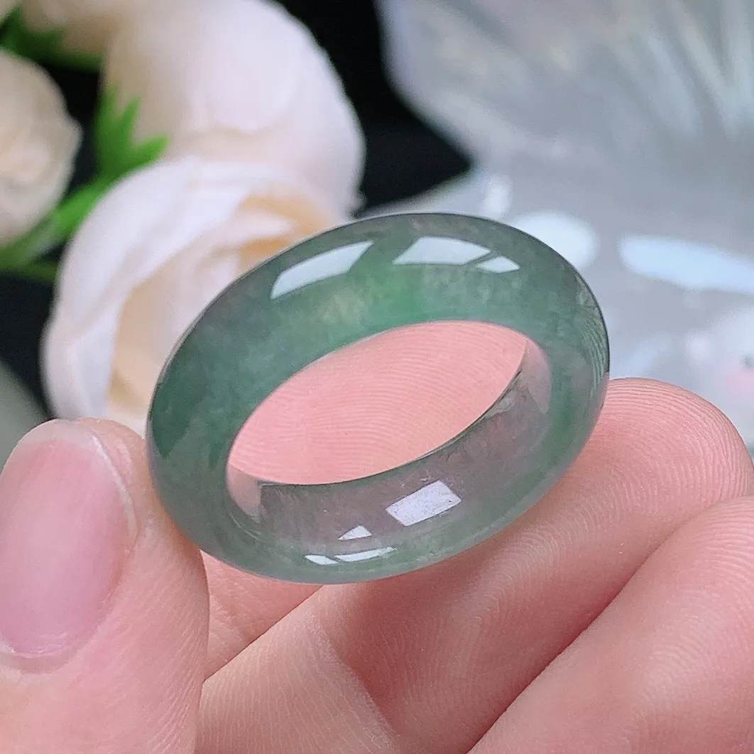 缅甸翡翠老坑冰种翡翠水润起胶晴水戒指玉指环  水润通透 尺寸：18.3-7-4.4mm 18号圈口5