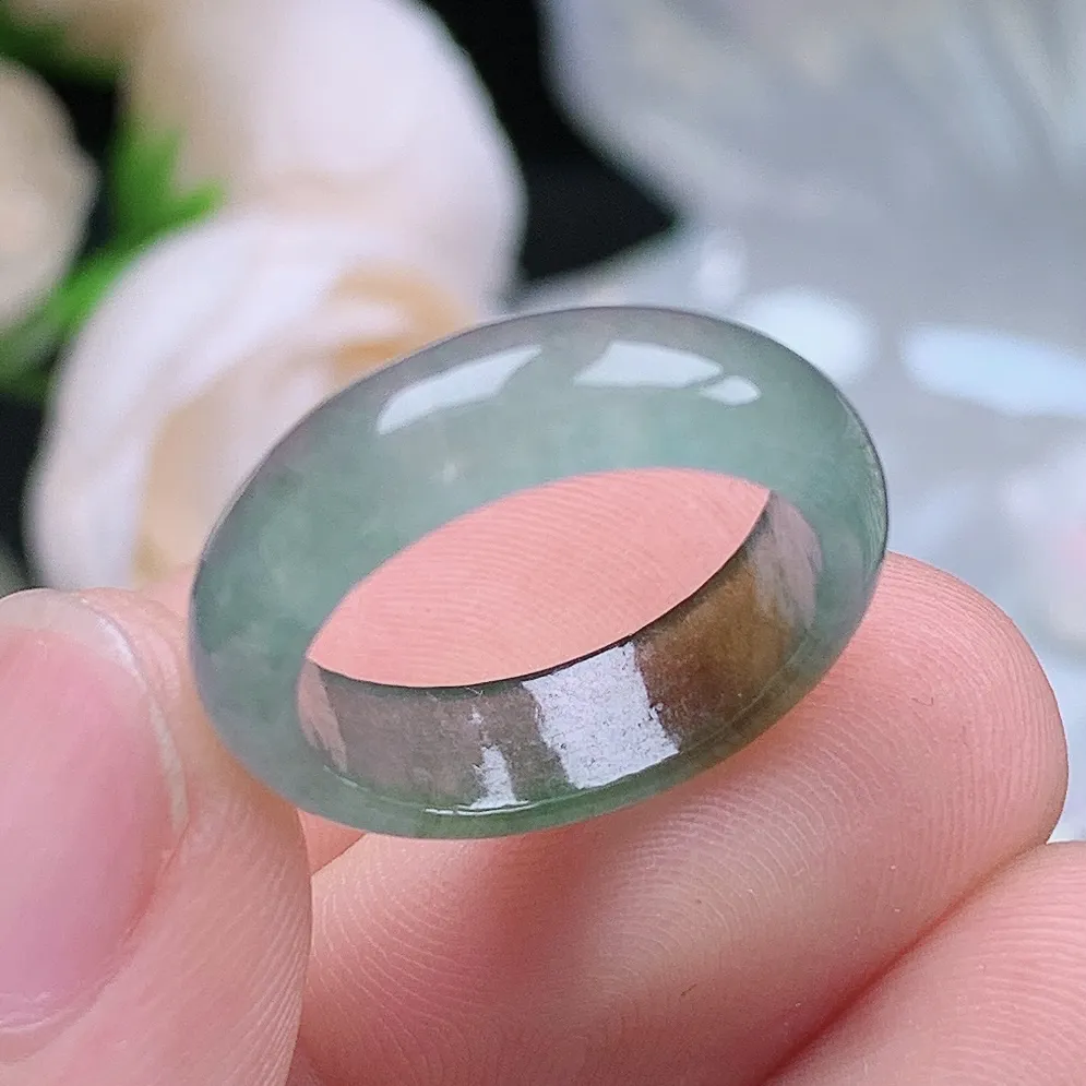 缅甸老坑冰种翡翠水润起胶双彩飘黄翡戒指玉指环  水润通透 尺寸：16.5-5.6-2.9mm 12号圈口5S