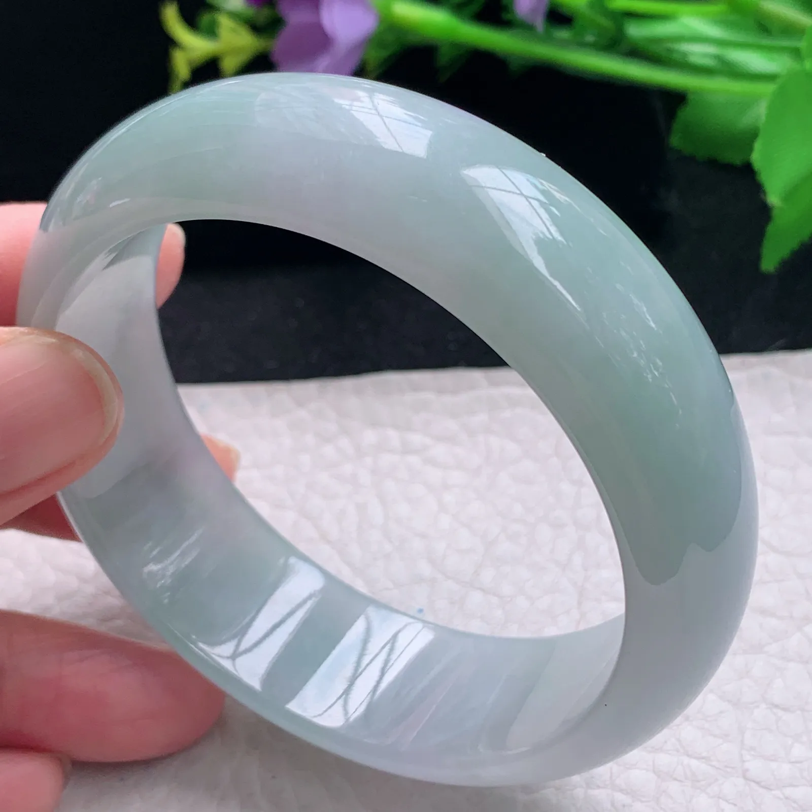 js自然光59*19*8轮胎镯 缅甸翡翠a货手镯清新大气宽边玉手环