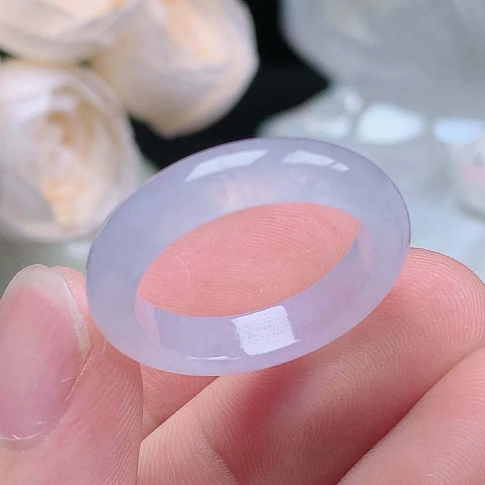 缅甸老坑冰种翡翠水润起胶紫罗兰戒指玉指环  水润通透 尺寸：19.2-5-3.6mm 20号圈口5S