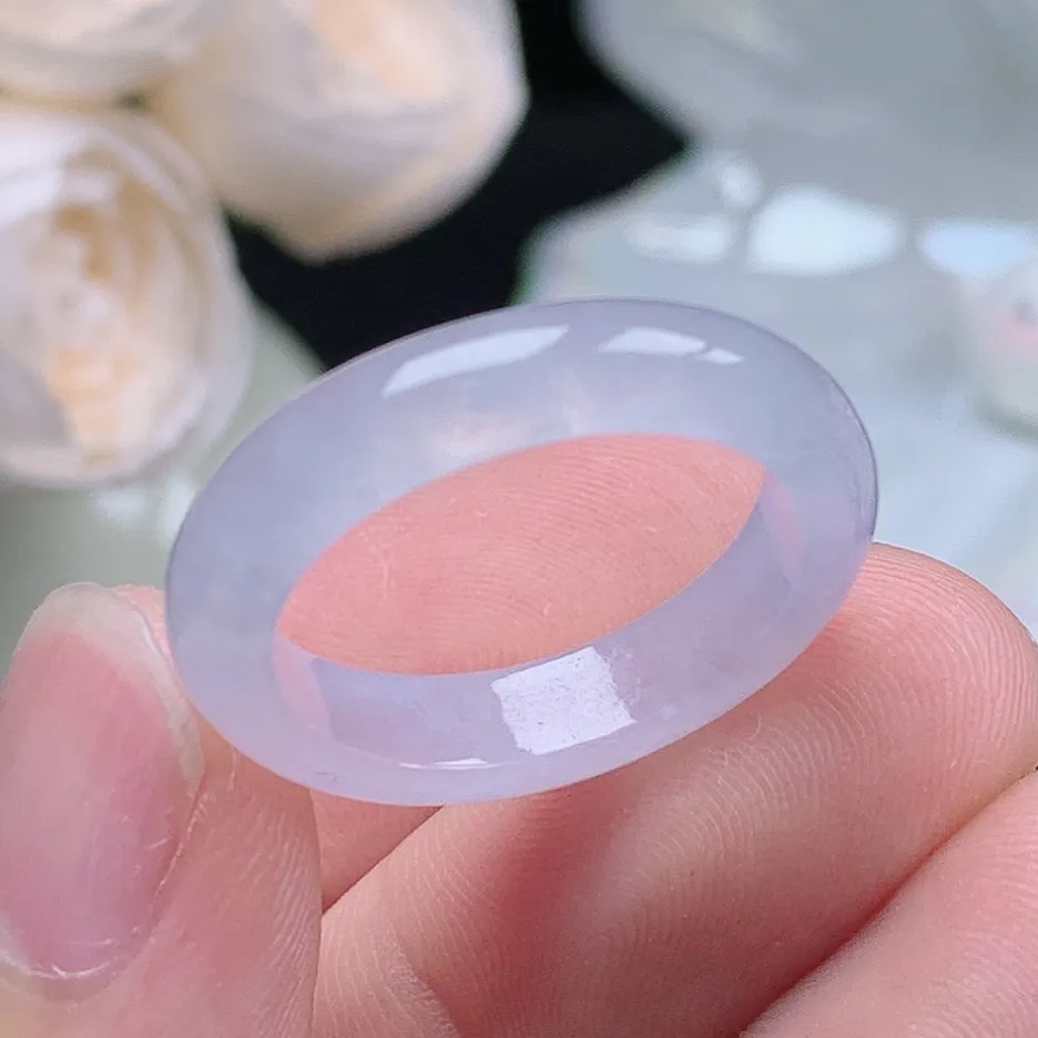 缅甸老坑冰种翡翠水润起胶紫罗兰戒指玉指环  水润通透 尺寸：19.2-5-3.6mm 20号圈口5S