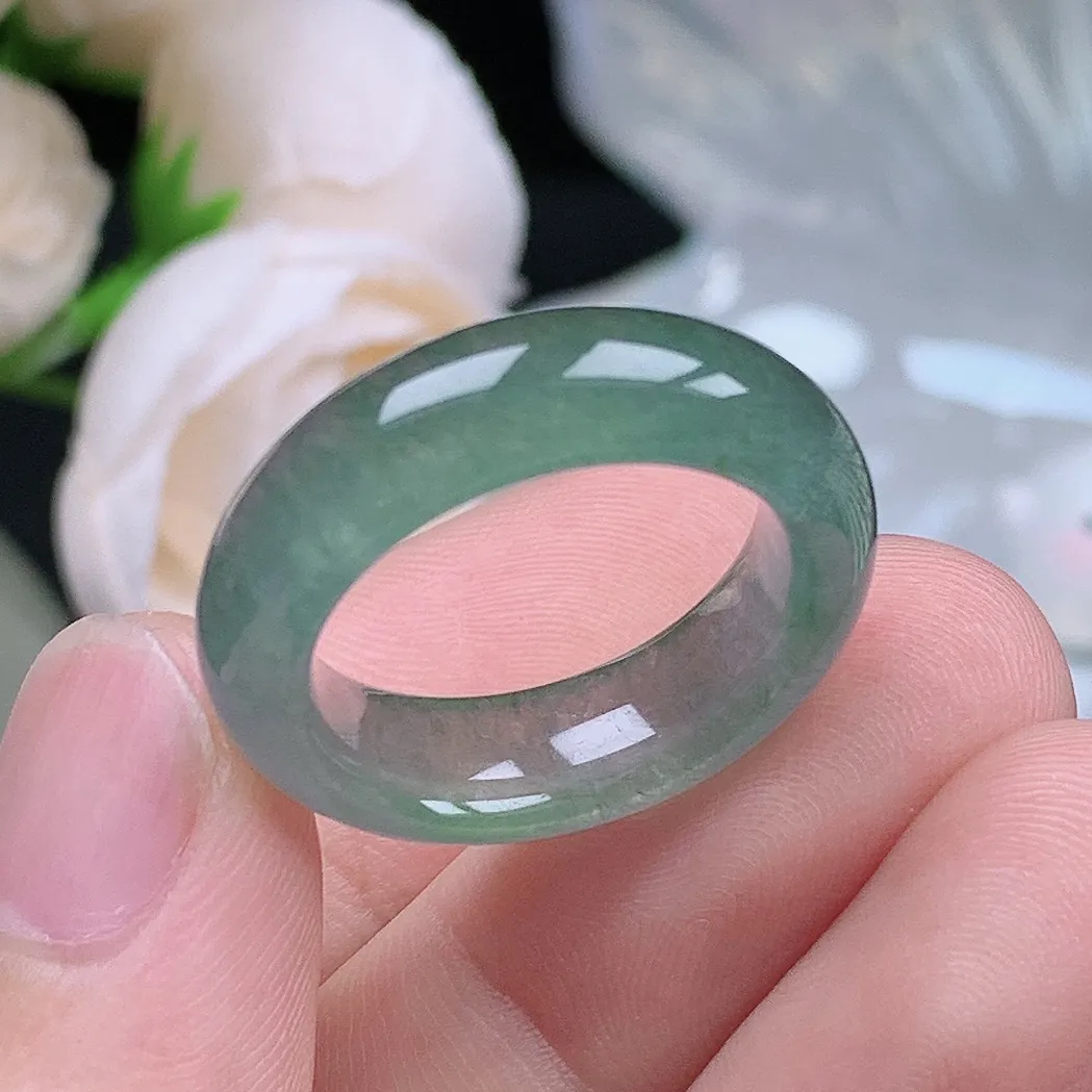 缅甸翡翠老坑冰种翡翠水润起胶晴水戒指玉指环  水润通透 尺寸：18.3-7-4.4mm 18号圈口5S