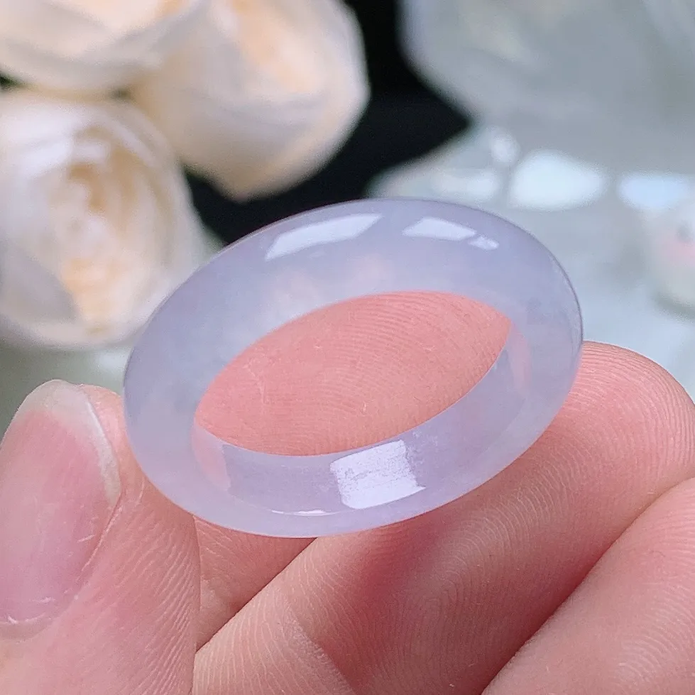 缅甸老坑冰种翡翠水润起胶紫罗兰戒指玉指环  水润通透 尺寸：19.2-5-3.6mm 20号圈口5S