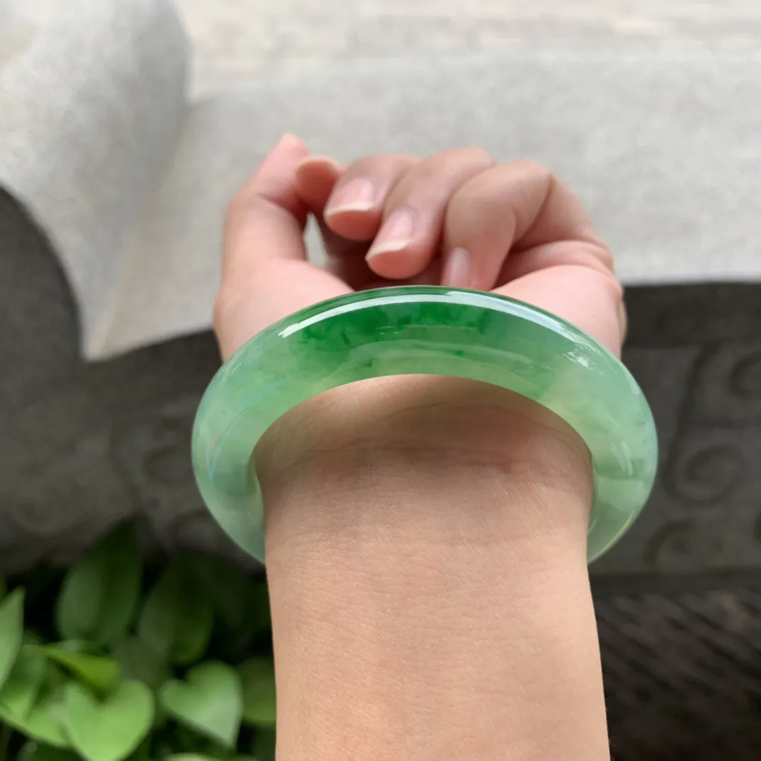 小圈口53.6-11.6-9.4 【芙蓉阳绿正圈手镯】正圈53 54可戴