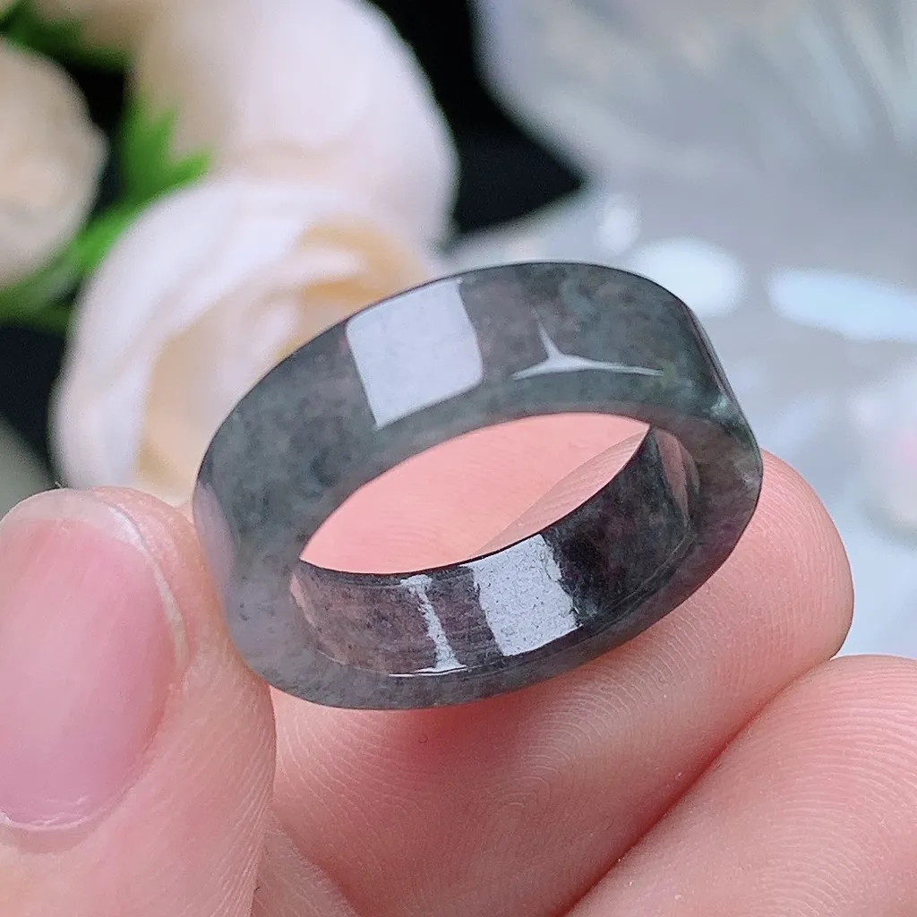 缅甸老坑冰种翡翠水润起胶乌鸡方戒戒指玉指环  水润通透 尺寸：17-6-2.7mm 14号圈口5S