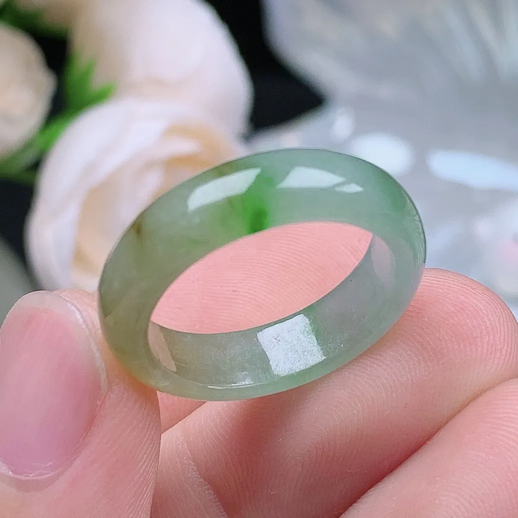 缅甸老坑种翡翠水润双彩黄加绿戒指玉指环  水润通透 尺寸：18.2-5.8-3.2mm 17-18号圈口5S