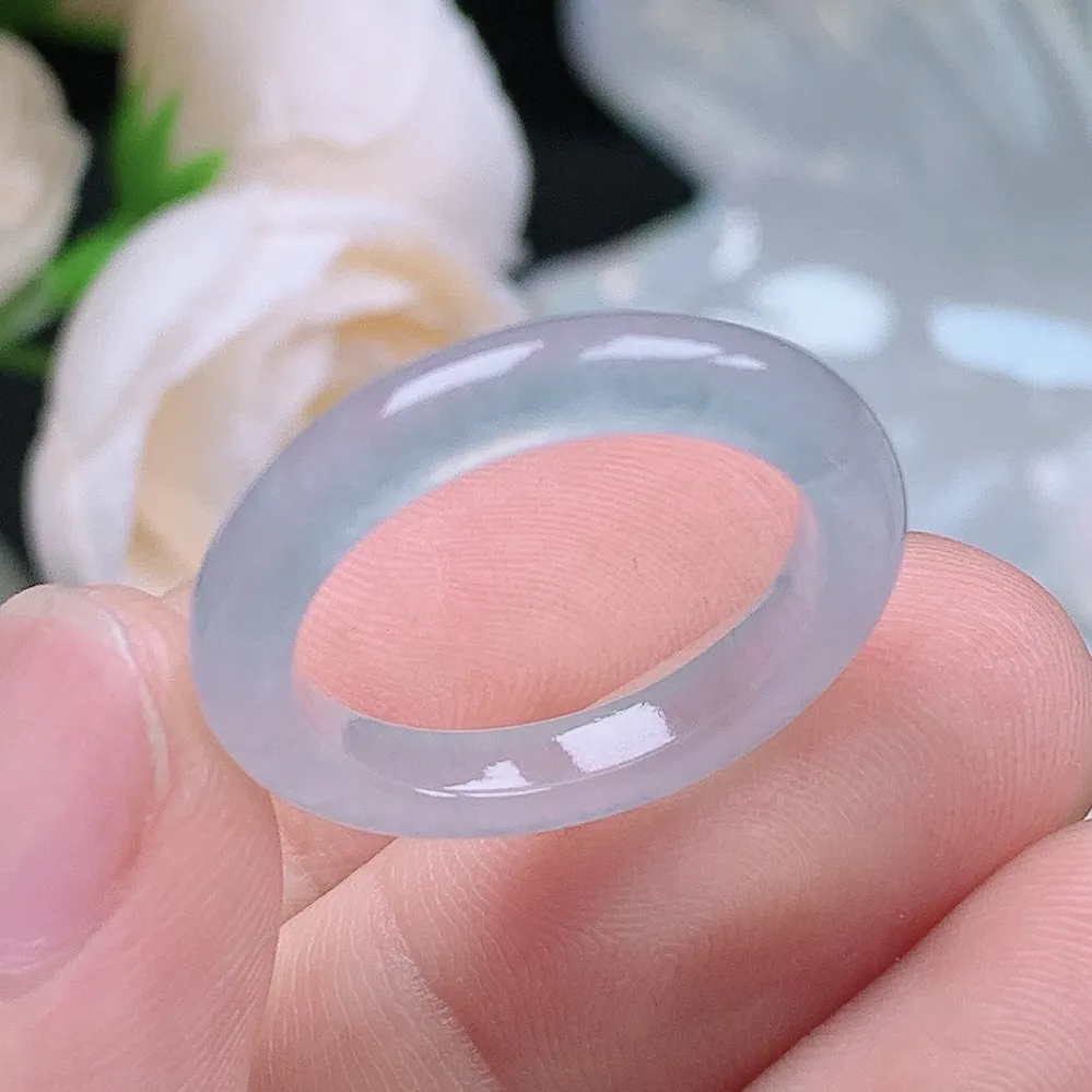 缅甸翡翠老坑冰种翡翠起胶白月光细条戒指玉指环  水润通透 尺寸：18.3-3.7-3.6mm 18号圈口5S