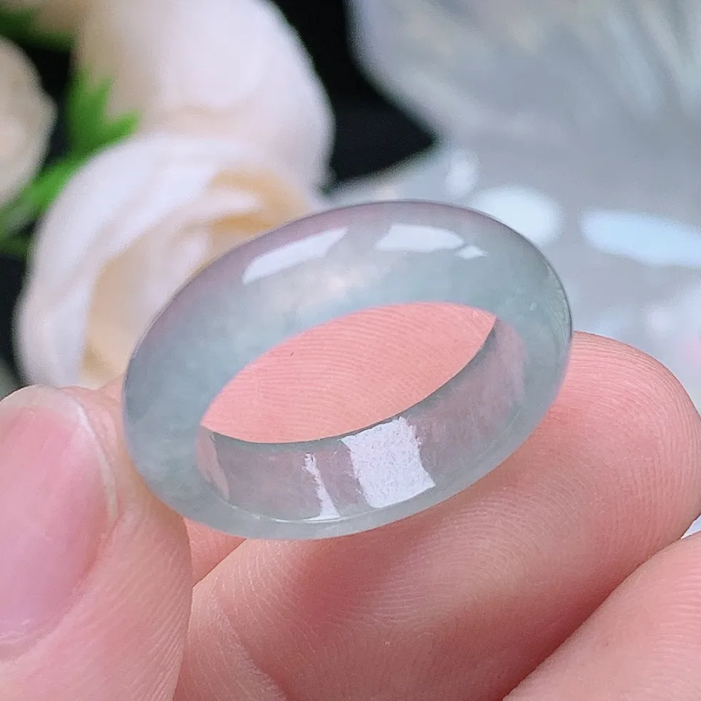 缅甸翡翠老坑冰种翡翠水润起胶晴底半山水戒指玉指环  水润通透 尺寸：17.2-5.7-3mm 14-15号圈口5S