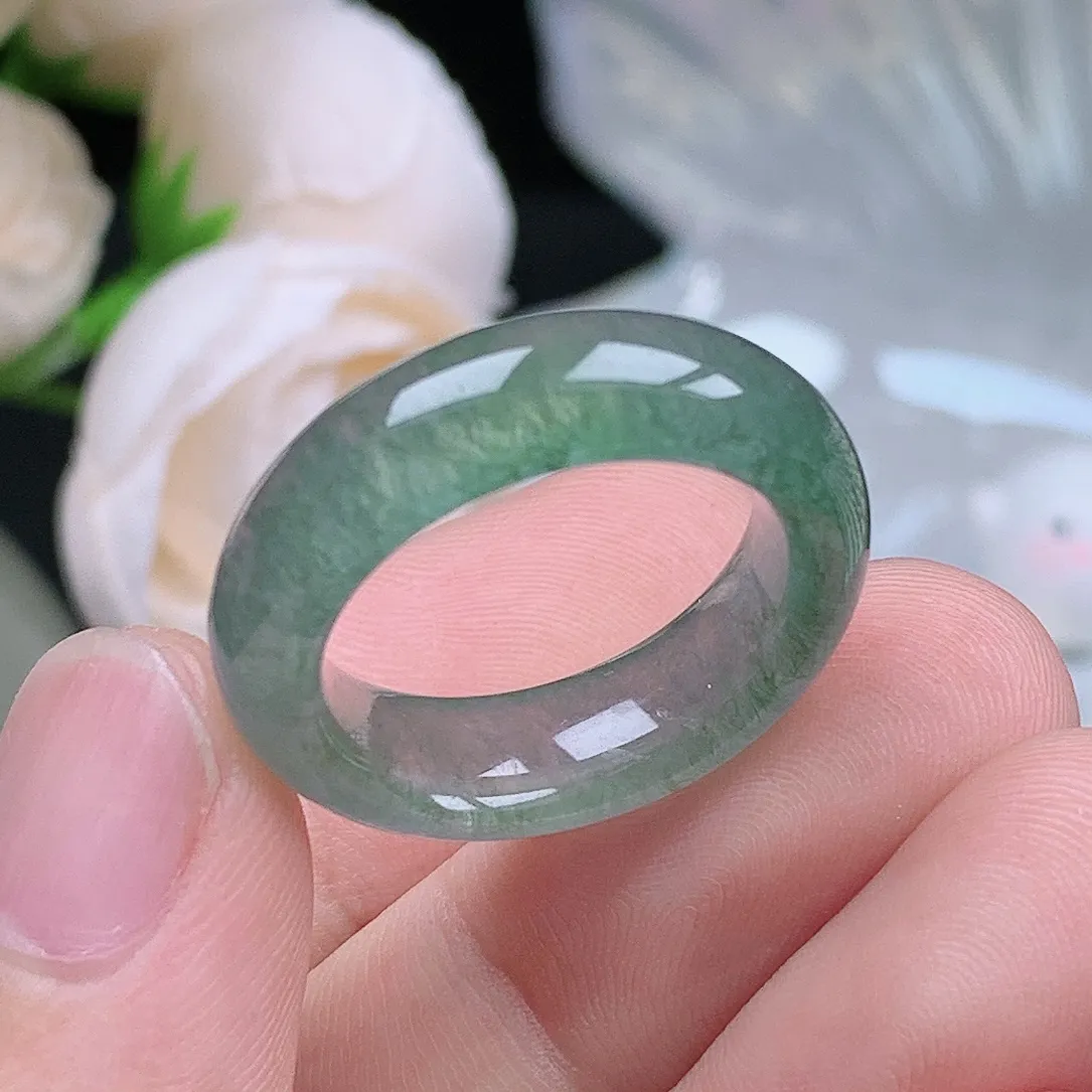 缅甸翡翠老坑冰种翡翠水润起胶晴水戒指玉指环  水润通透 尺寸：18.3-7-4.4mm 18号圈口5