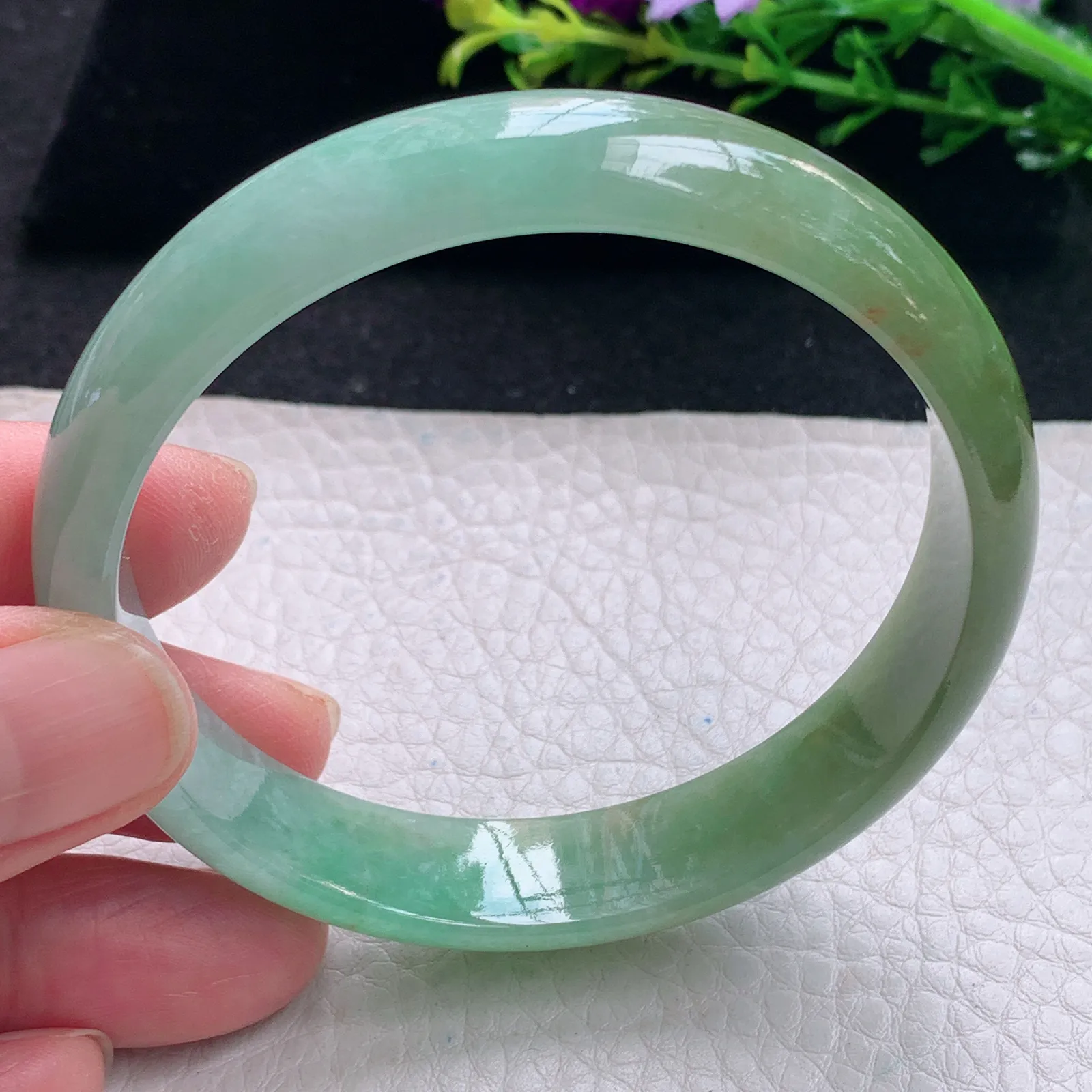 js自然光58*13*6平安镯 缅甸翡翠a货手镯双彩宽边玉手环