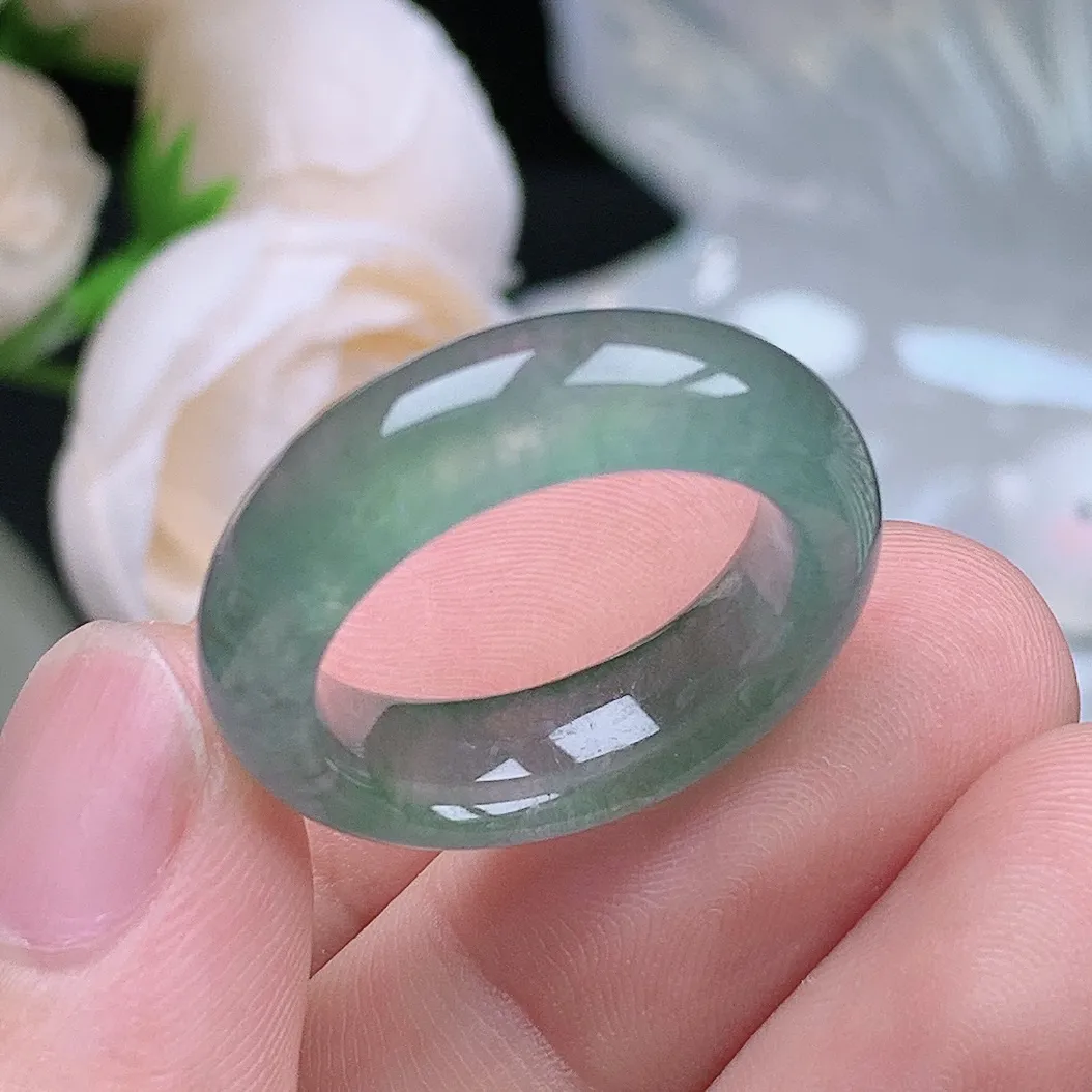 缅甸翡翠老坑冰种翡翠水润起胶晴水戒指玉指环  水润通透 尺寸：18.3-7-4.4mm 18号圈口5S