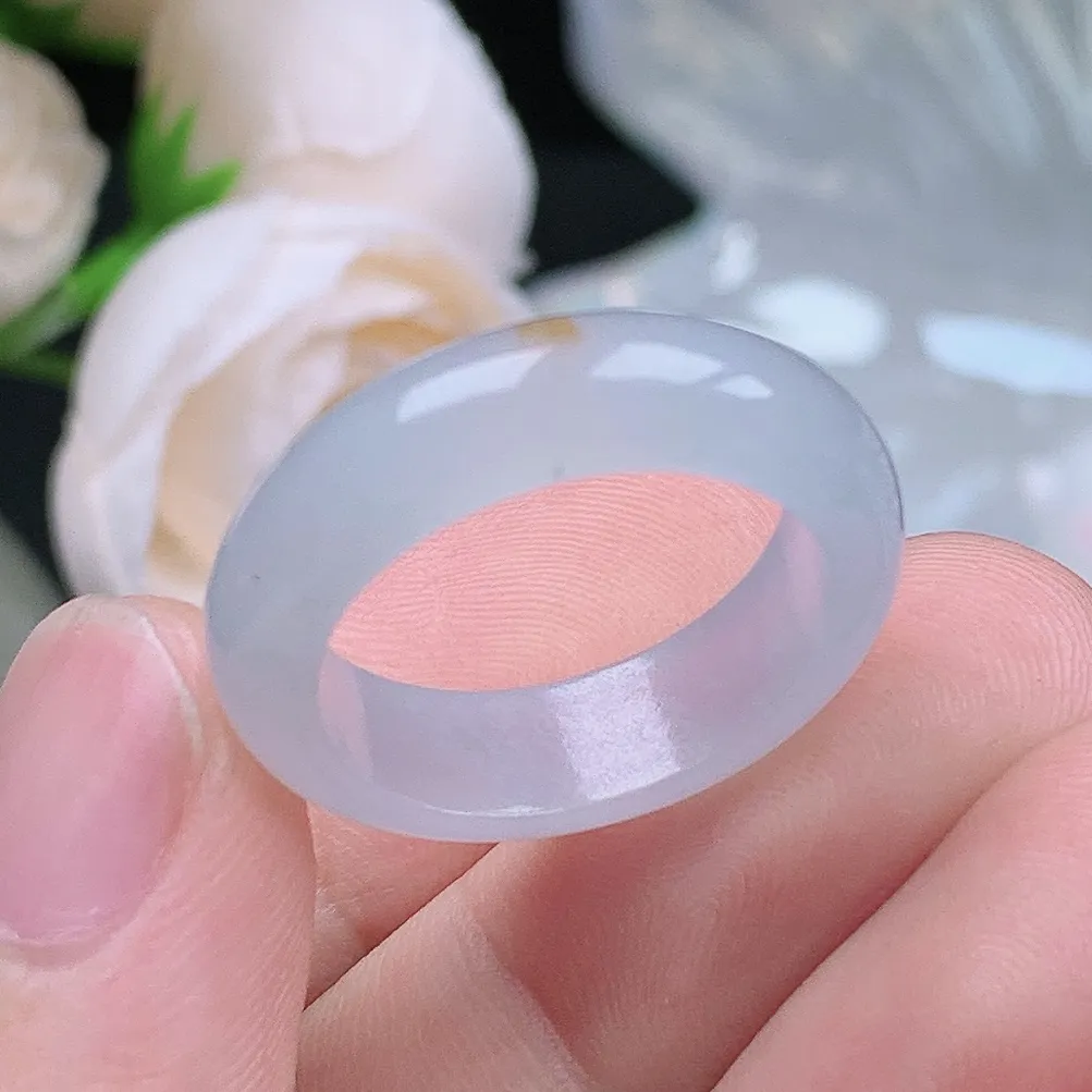 缅甸翡翠老坑种翡翠水润起胶飘金戒指玉指环  水润通透 尺寸：18.8-6.4-3.7mm 19号圈口5S