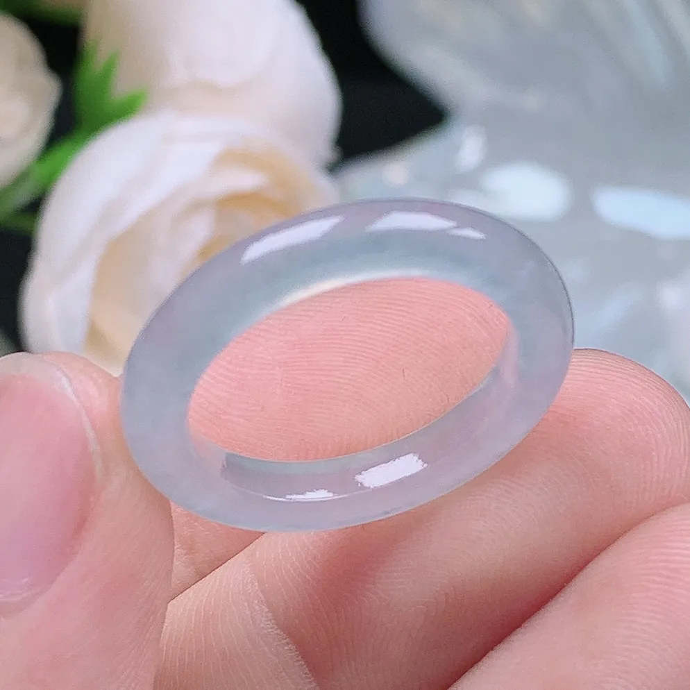 缅甸翡翠老坑冰种翡翠起胶白月光细条戒指玉指环  水润通透 尺寸：18.3-3.7-3.6mm 18号