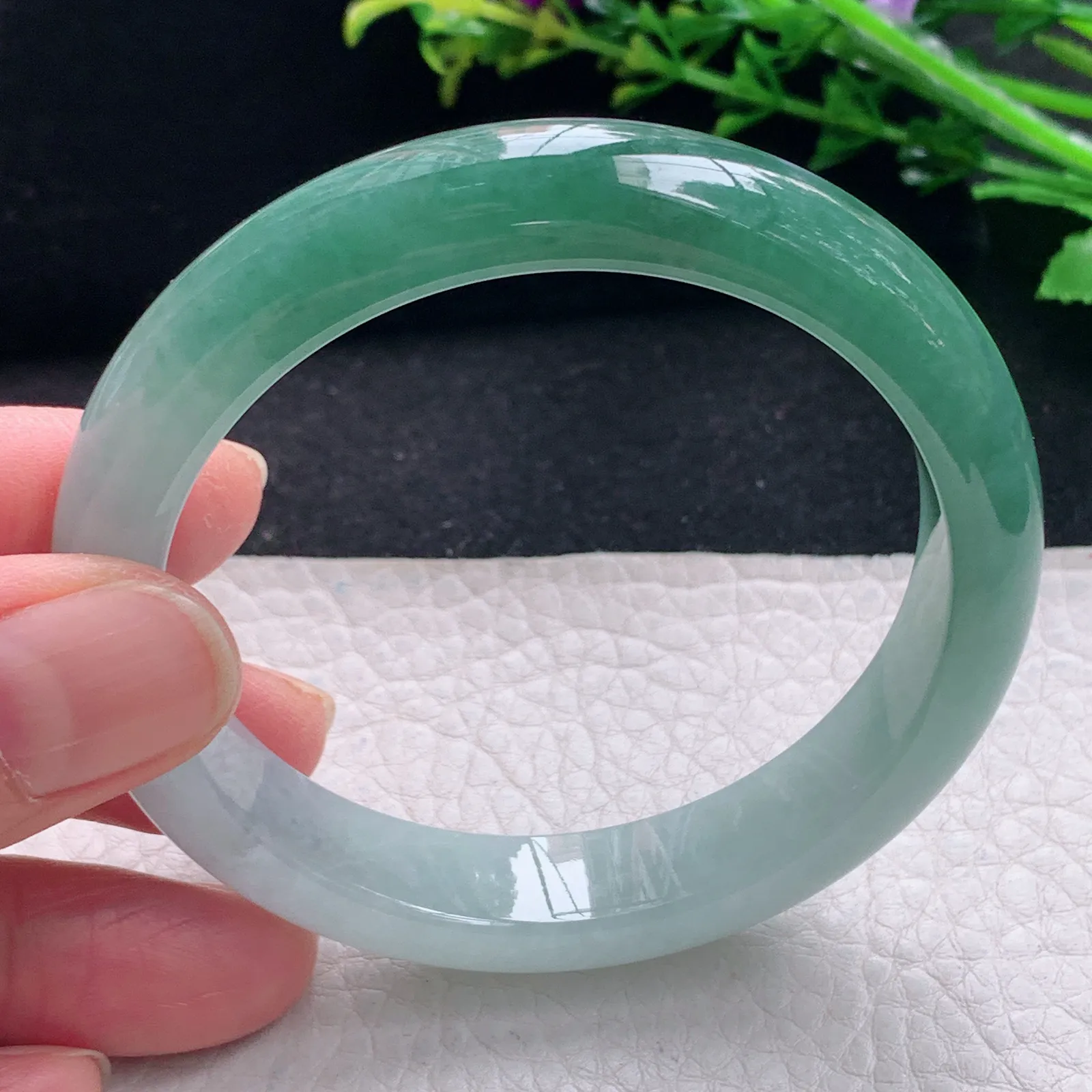 yh自然光55.5*11.8*8平安镯 缅甸翡翠a货手镯冰双彩宽边玉手环