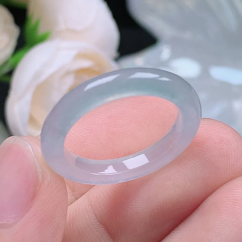 缅甸翡翠老坑冰种翡翠起胶白月光细条戒指玉指环  水润通透 尺寸：18.3-3.7-3.6mm 18号圈口5S