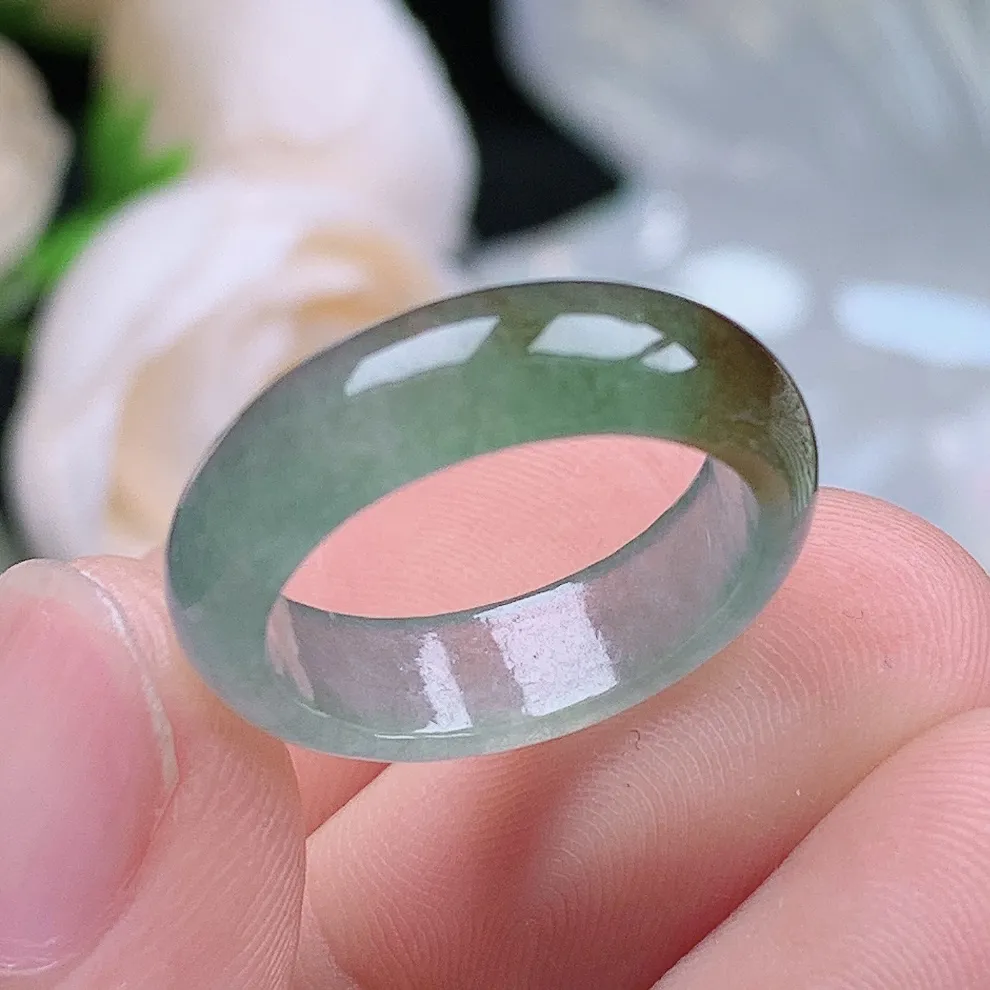 缅甸老坑冰种翡翠水润起胶双彩飘黄翡戒指玉指环  水润通透 尺寸：16.5-5.6-2.9mm 12号圈口5S